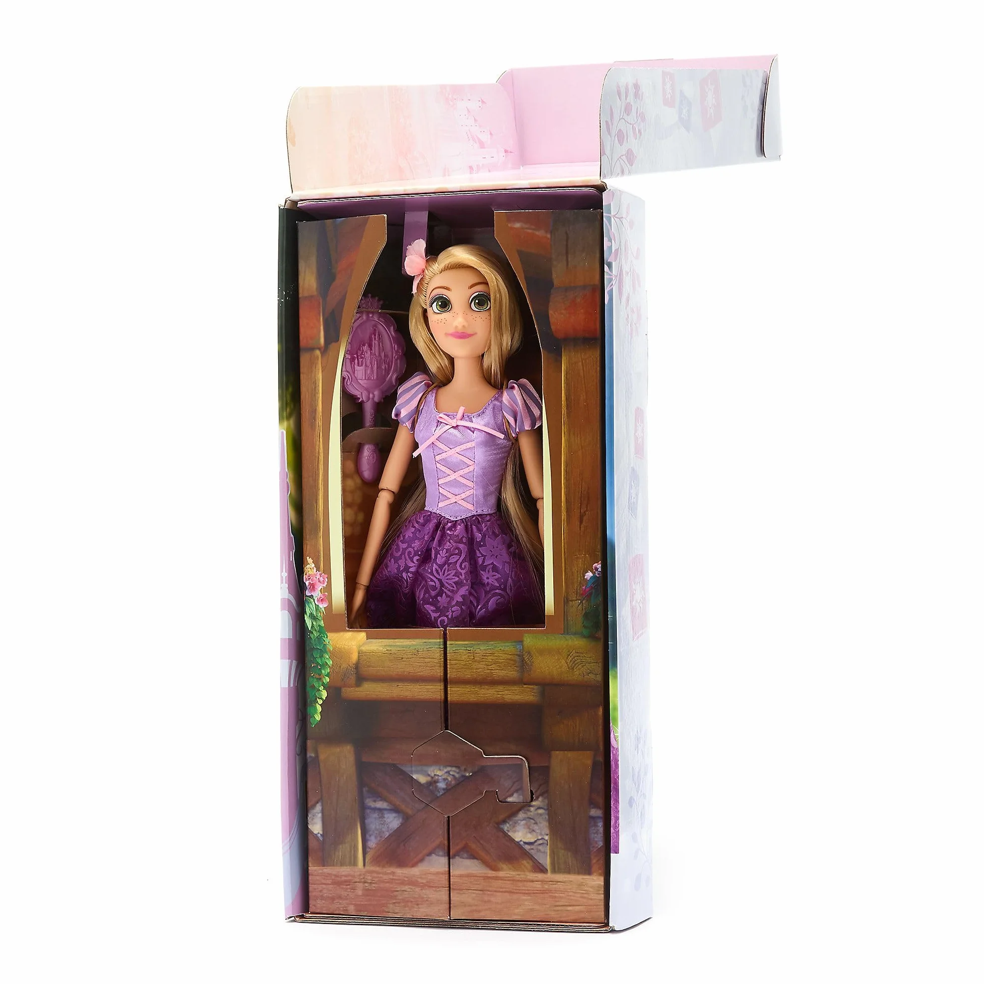 Disney Store Official, Enredados, Rapunzel, muñeca clásica, 29 cm, muñeca de Princesa Disney Totalmente posable con un Precioso Vestido Morado, Incluye Cepillo de Juguete, para Mayores de 3 años