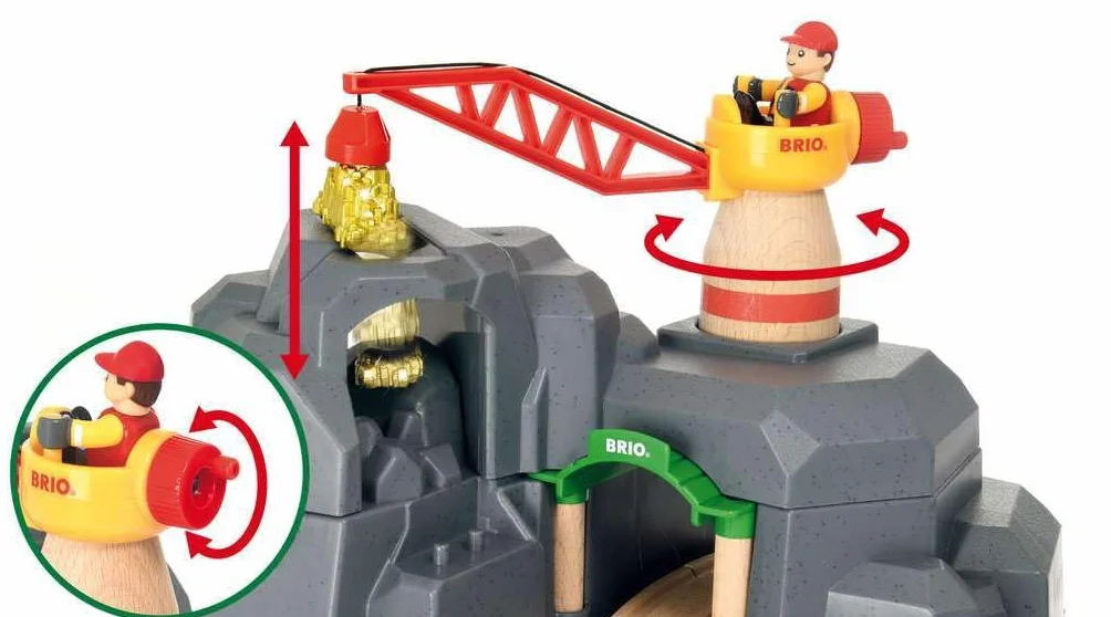 Brio World Túnel de Montaña con Grúa, Ferrocarriles Tren Juguete, Accesorios Circuito Tren, 7 Piezas, Juegos Educativos 3 Años