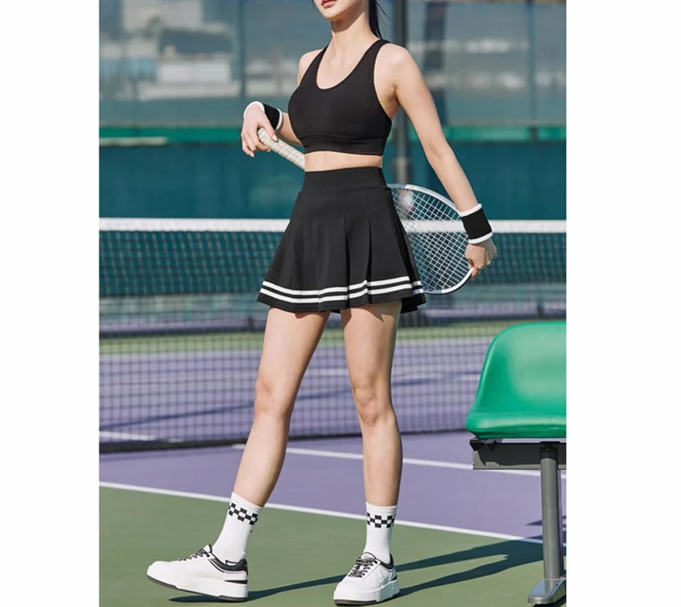 ThreeH Pantalones Cortos de Tenis Plisados de Cintura Alta para Mujer con Forro Incorporado
