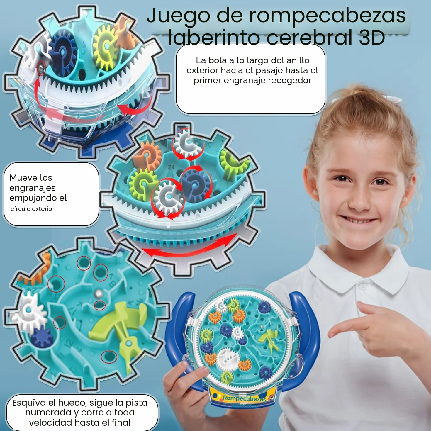 JRD&BS WINL Juego de rompecabezas laberinto 3D para niños y adultos, juguetes educativos para niños y niñas, regalo para niños, tablero de laberinto de gravedad, juguete IQ (azul)