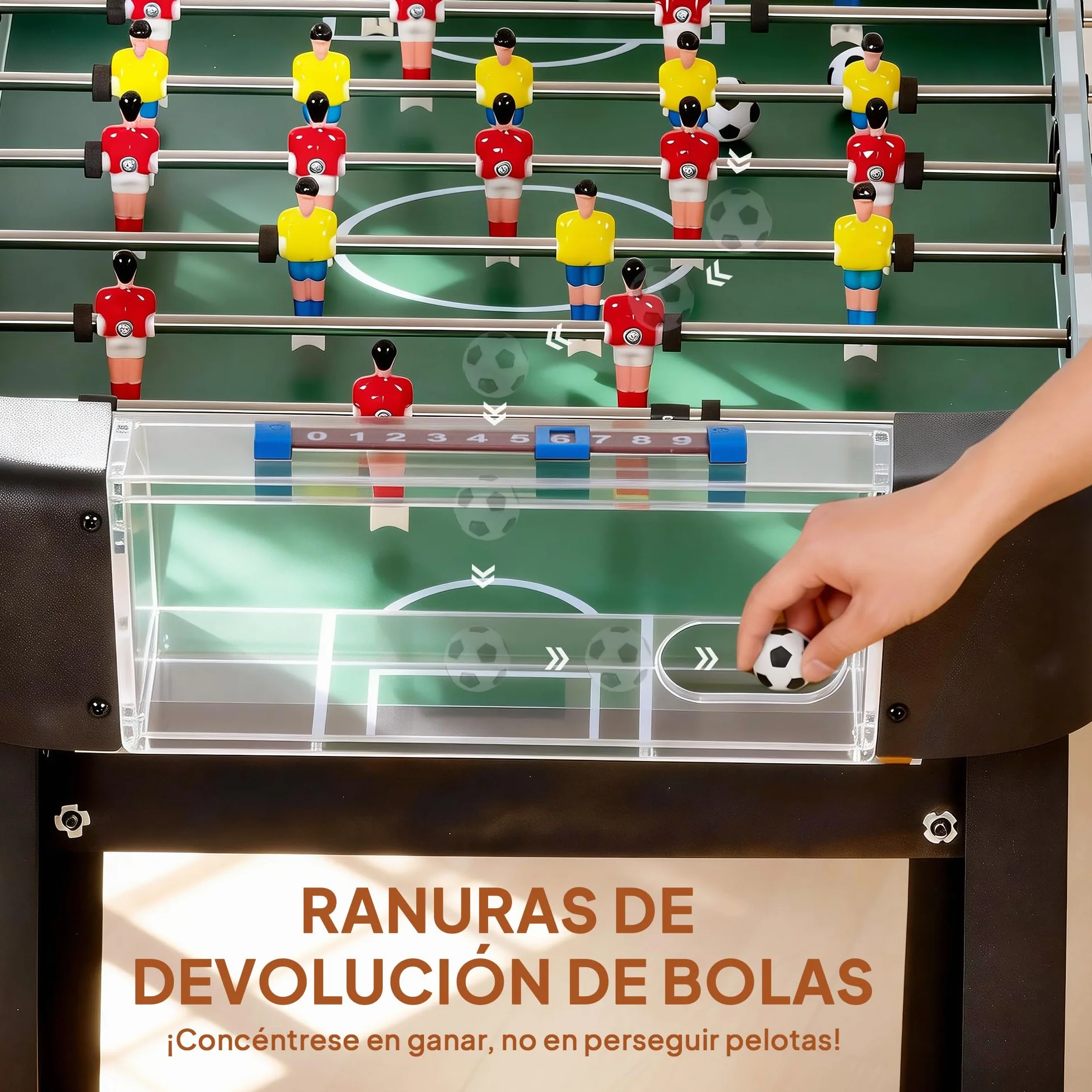 SPORTNOW Futbolín para Niños de Madera, Mesa de Futbolín con 2 Marcadores, 8 Asas, 22 Jugadores, 8 Barras y 2 Bolas, Regalo para Adultos, Familias, Fiestas, 92x75x71 cm, Natural