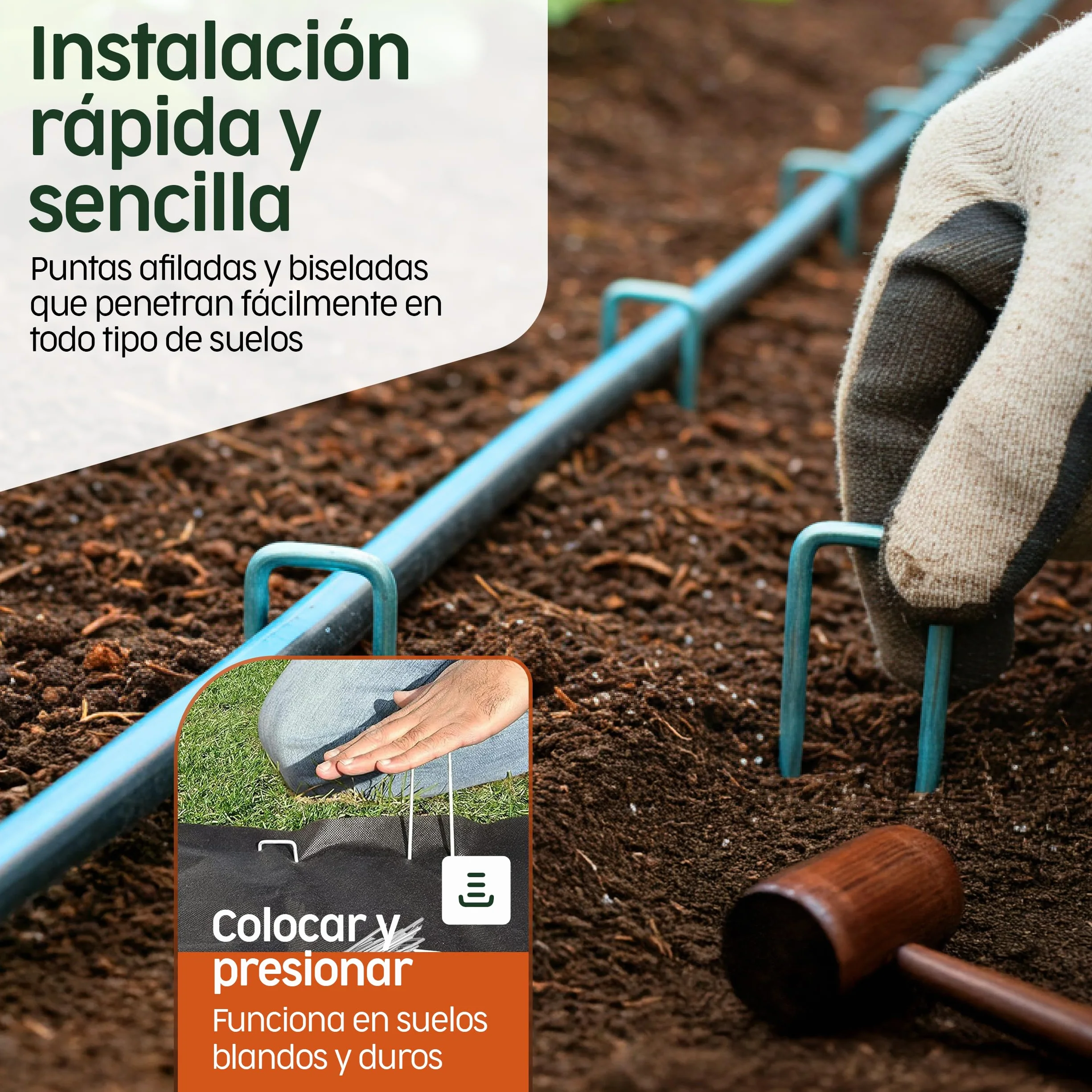 PORTENTUM Grapas Césped Artificial 150 mm 50 Uds + 8 Arandelas