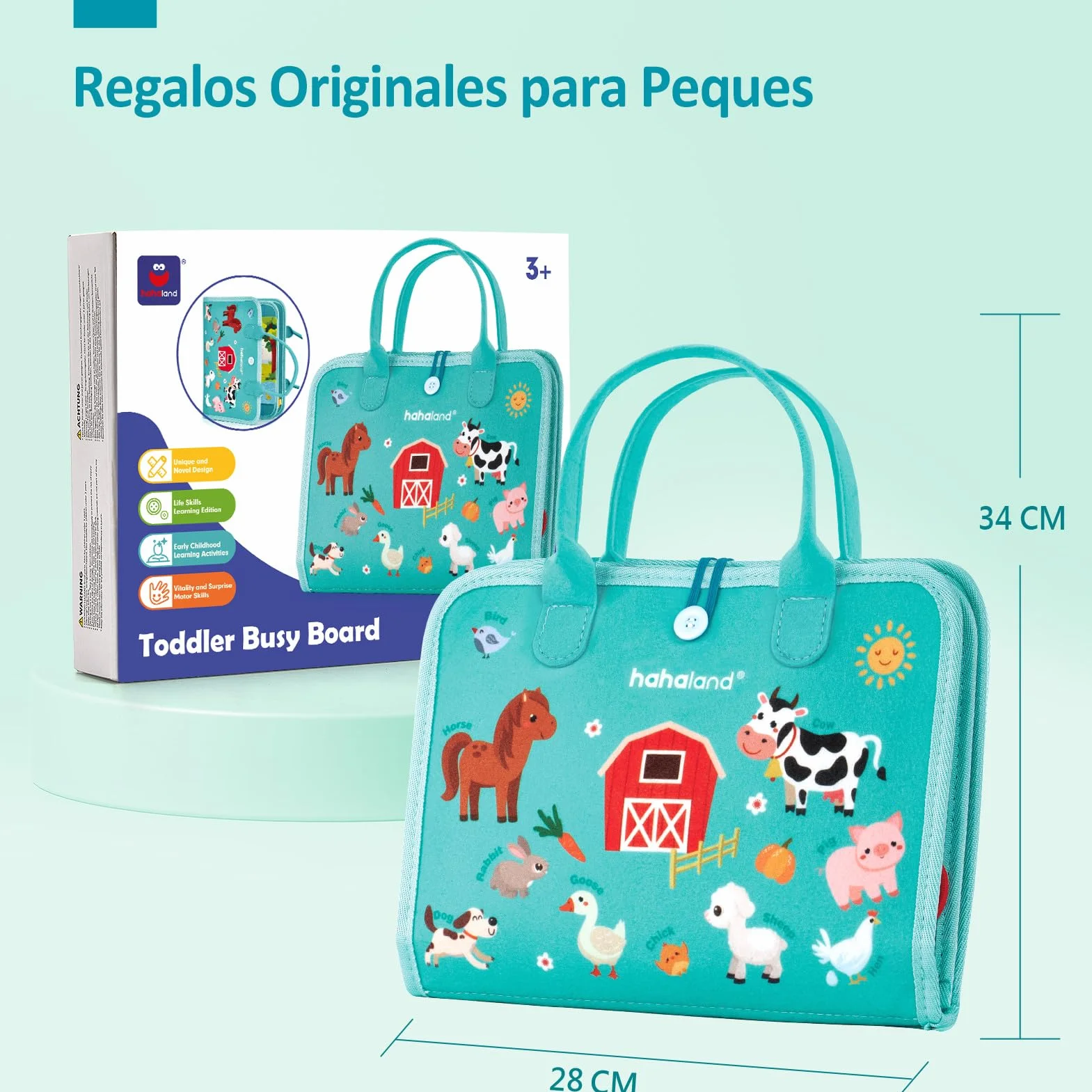 hahaland Busy Board Montessori 2 años - Tablero Sensorial de Actividades Juguetes Montessori para Niños 2 años, Regalos para Niños Cumpleaños 1 2 3 años