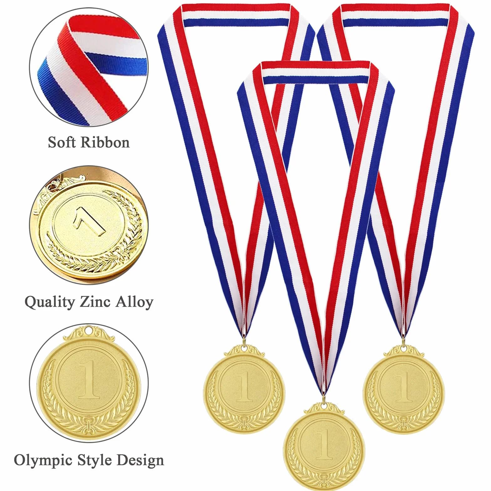 Donrime Medallas de Metal Dorado con Cintas, 12 Piezas, Premios Deportivos para Niños y Adultos