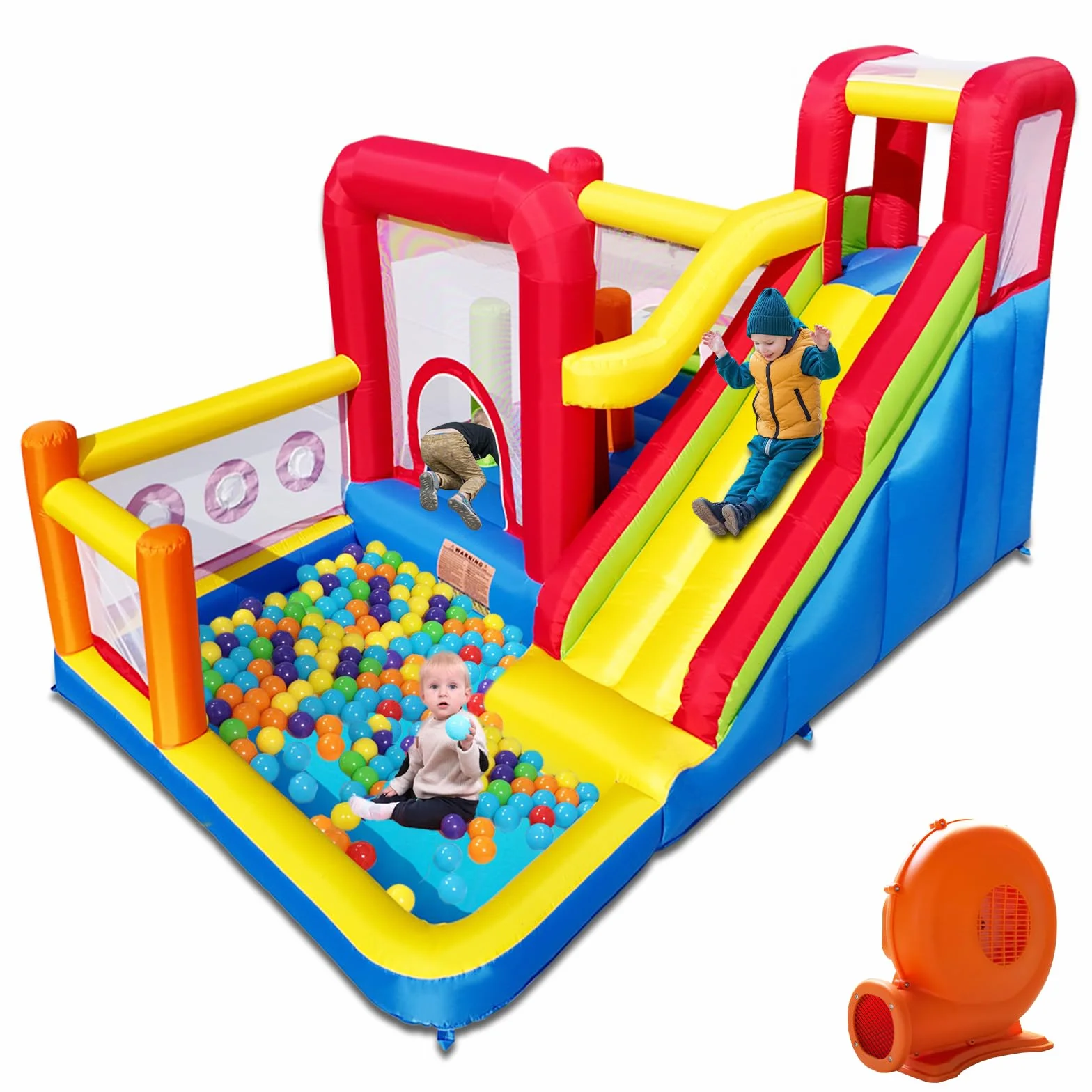 Baralir Castillo Hinchable para tobogán – diversión Segura con soplador, tobogán y Pared de Escalada, Interior y Exterior