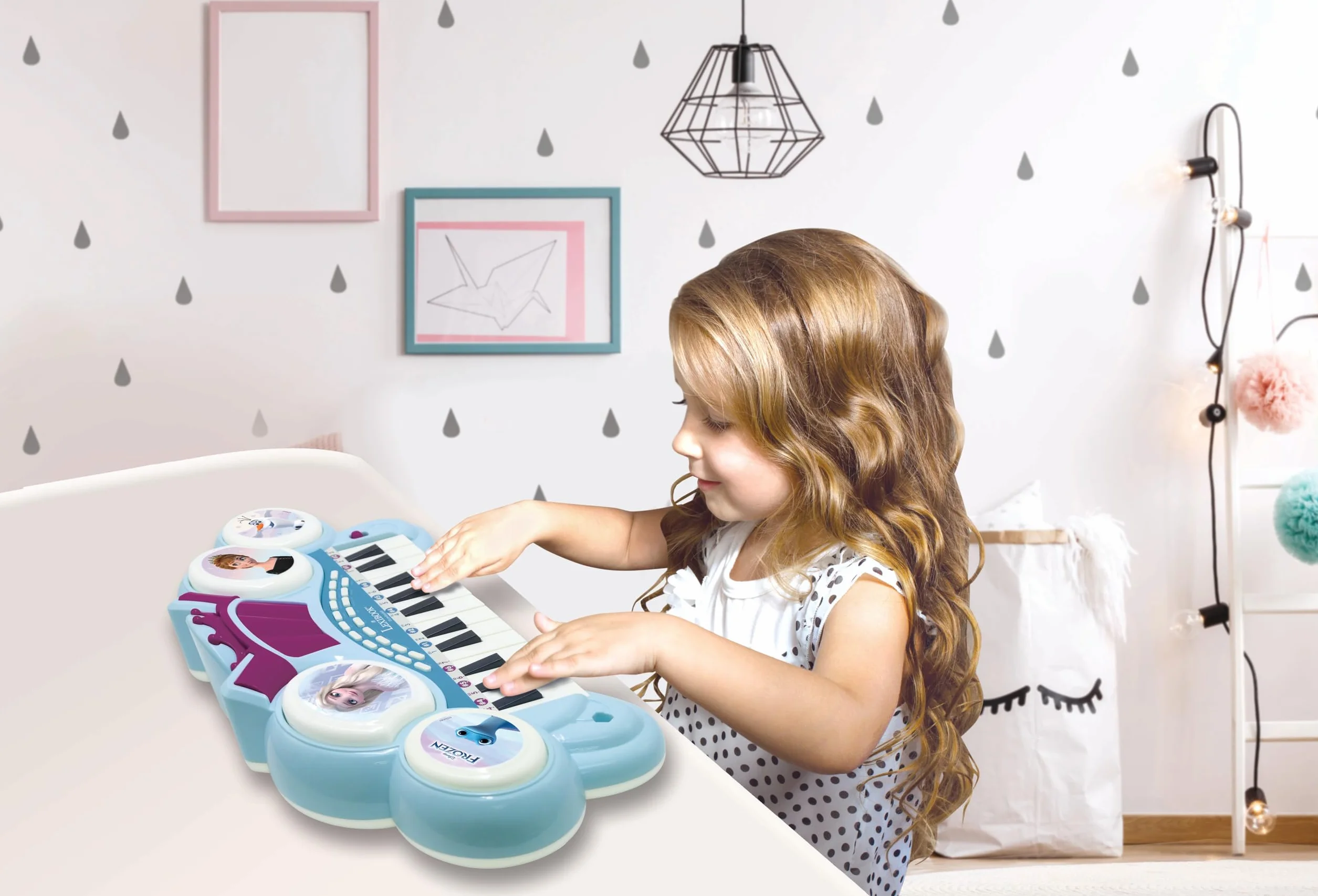 Lexibook, Frozen, Teclado electrónico con Asiento, micrófono, Reproductor MP3, Efectos de Sonido, melodías de demostración, Azul/Morado, K707FZ
