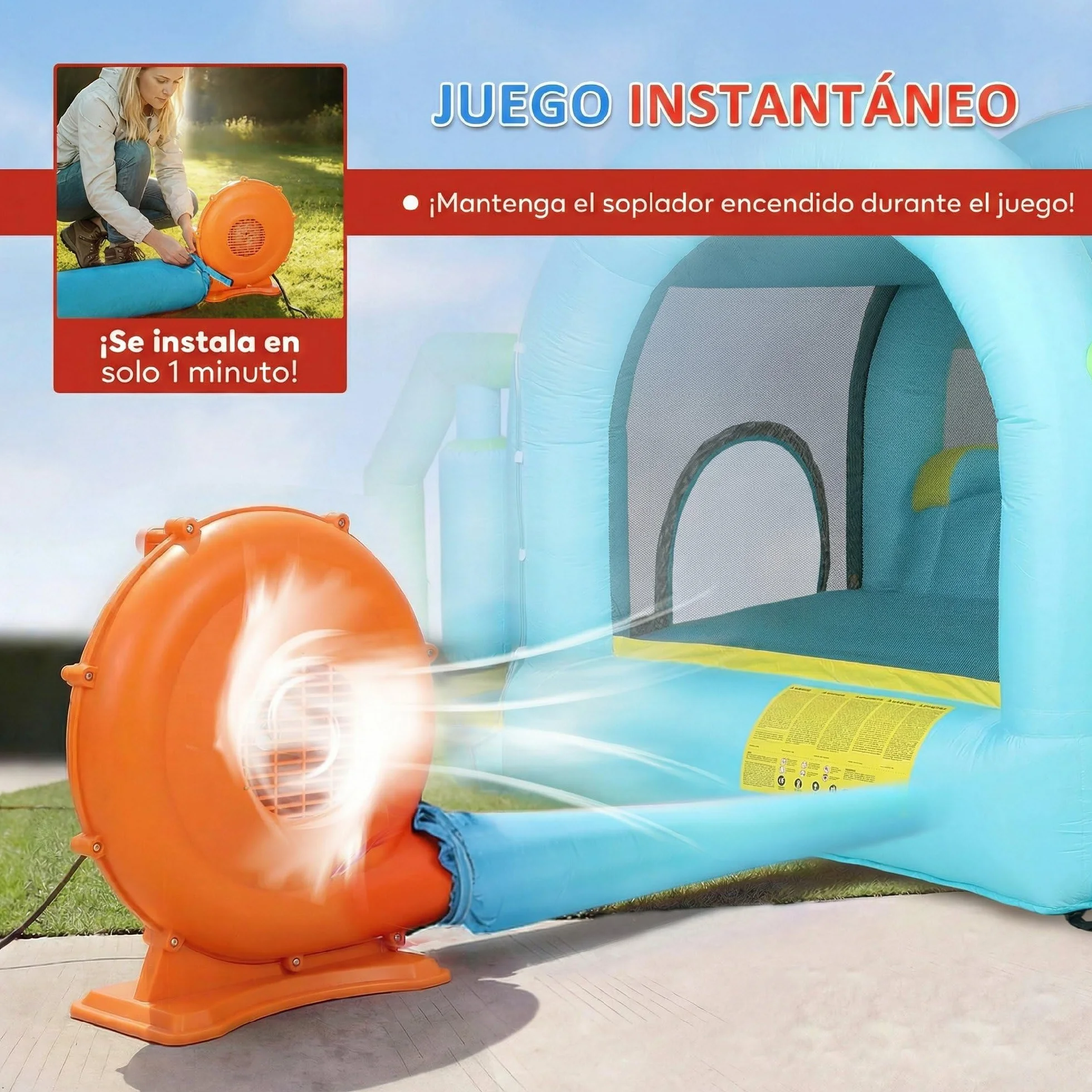 AIYAPLAY Castillo Hinchable Grande Acuático 7 en 1 con Soplador 450W Hinchable para Niños con Tobogán Seco/Agua, Trampolín, Piscina, Canasta, Columna de Boxeo Exterior/Interior 3-8 Años 426x360x198 cm