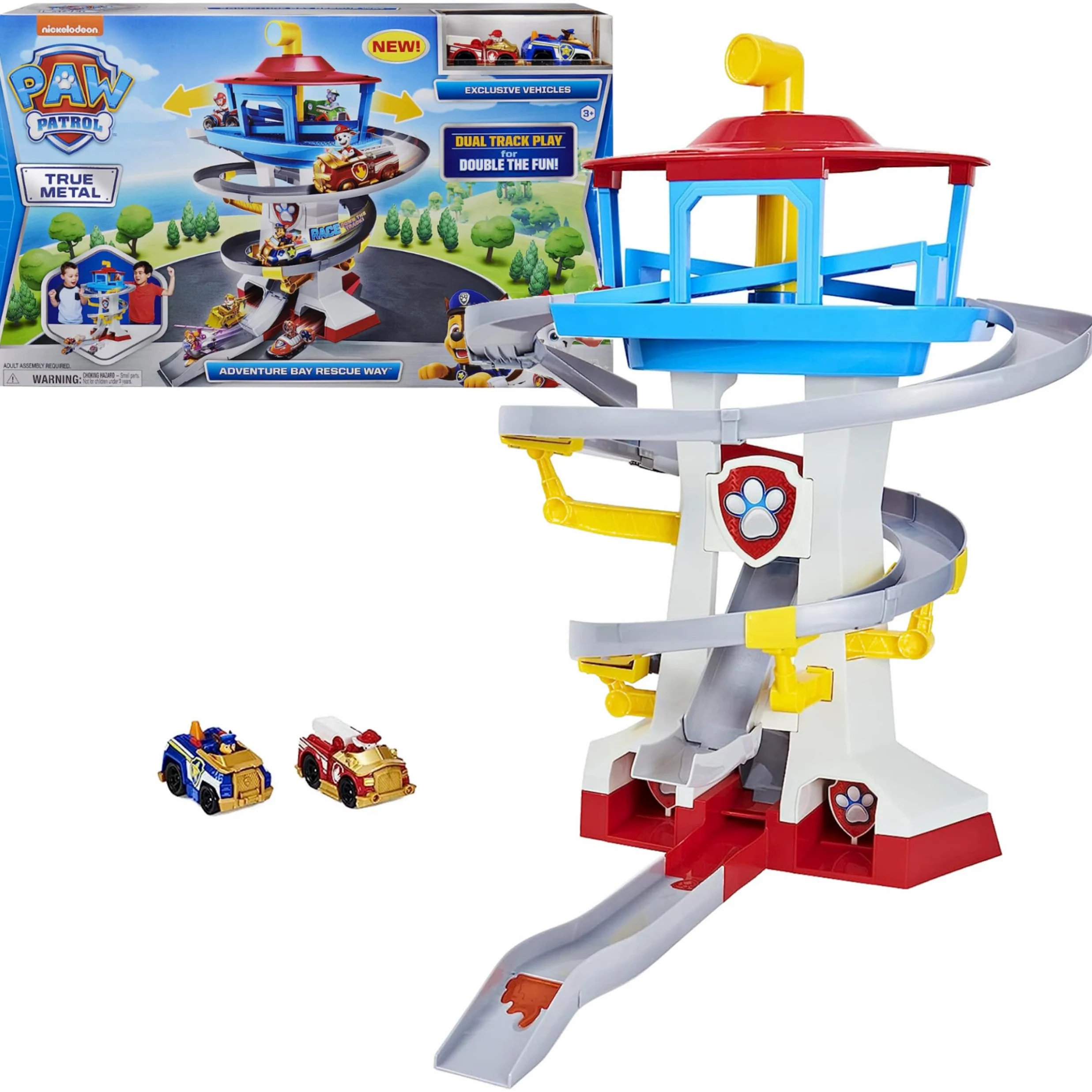 Paw Patrol True Metal Adventure Bay Rescue Way - Juego con 2 vehículos exclusivos, Escala 1:55