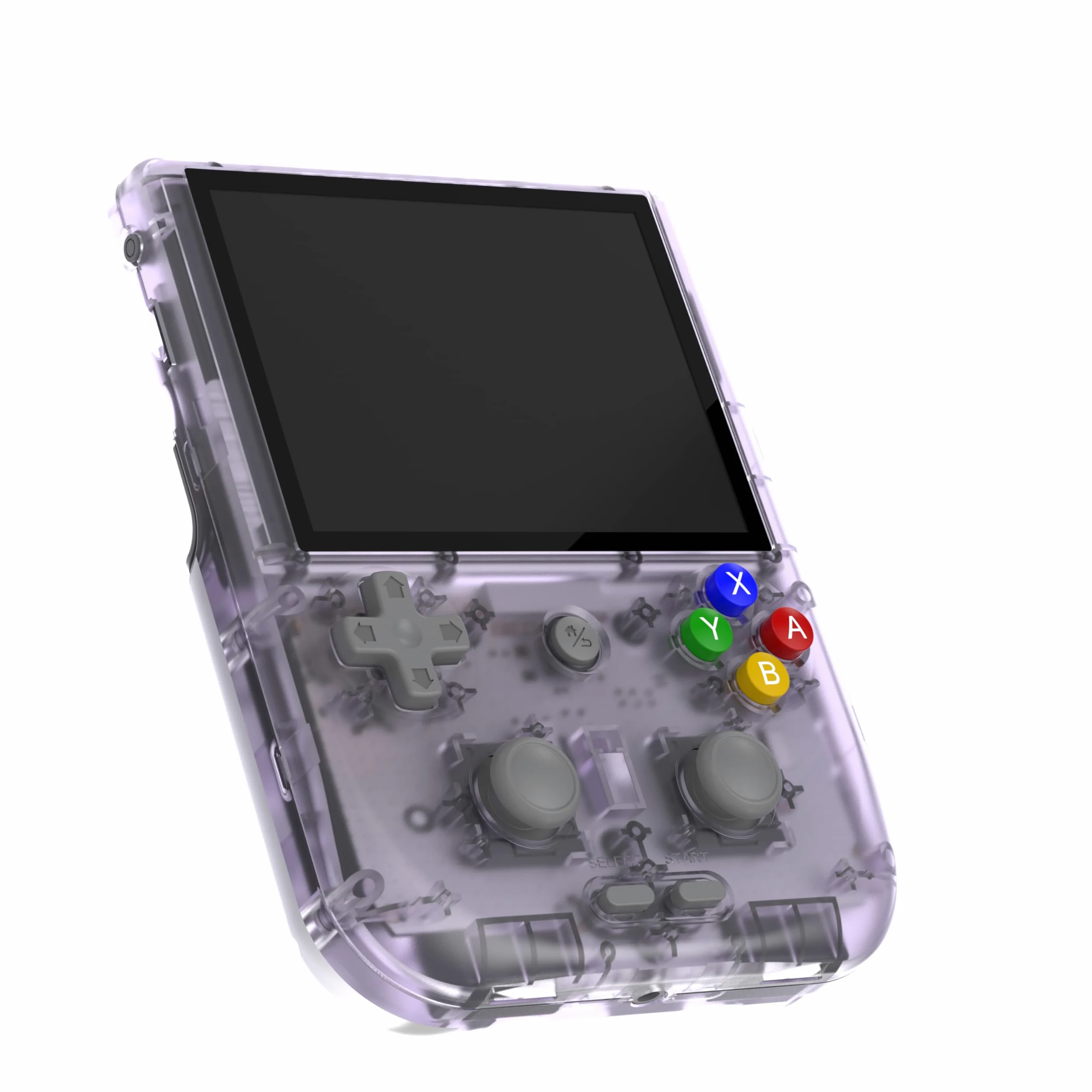 RG405V - Consola de juegos de mano retro, pantalla IPS de 4.0 pulgadas, sistema Android integrado, tarjeta TF de 128 G, batería de 5500 mAh, sin soporte de juegos (morado transparente)