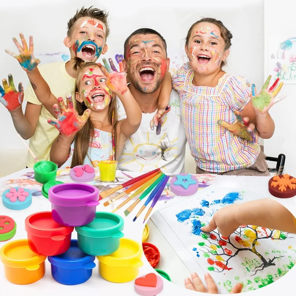 Lavable Pintura de Dedos Para Niños Pequeños, 30ML con Delantal , Pincel, Juegos Herramienta de Pintura No Tóxico y Seguro para Bebés, Juguetes Dibujo
