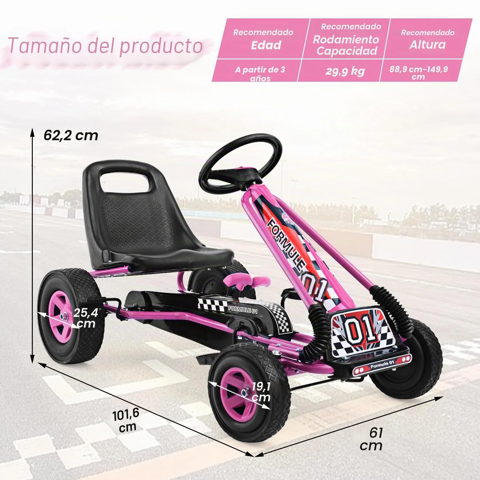 GOPLUS Kart con Pedal Infantil, Asiento Ajustable, Avanzar y Retroceder, con Embrague y Freno, Pedales Antideslizantes, 4 Ruedas, Bicicletas y Vehículos para Niños de 3-8 Años (Rosa)
