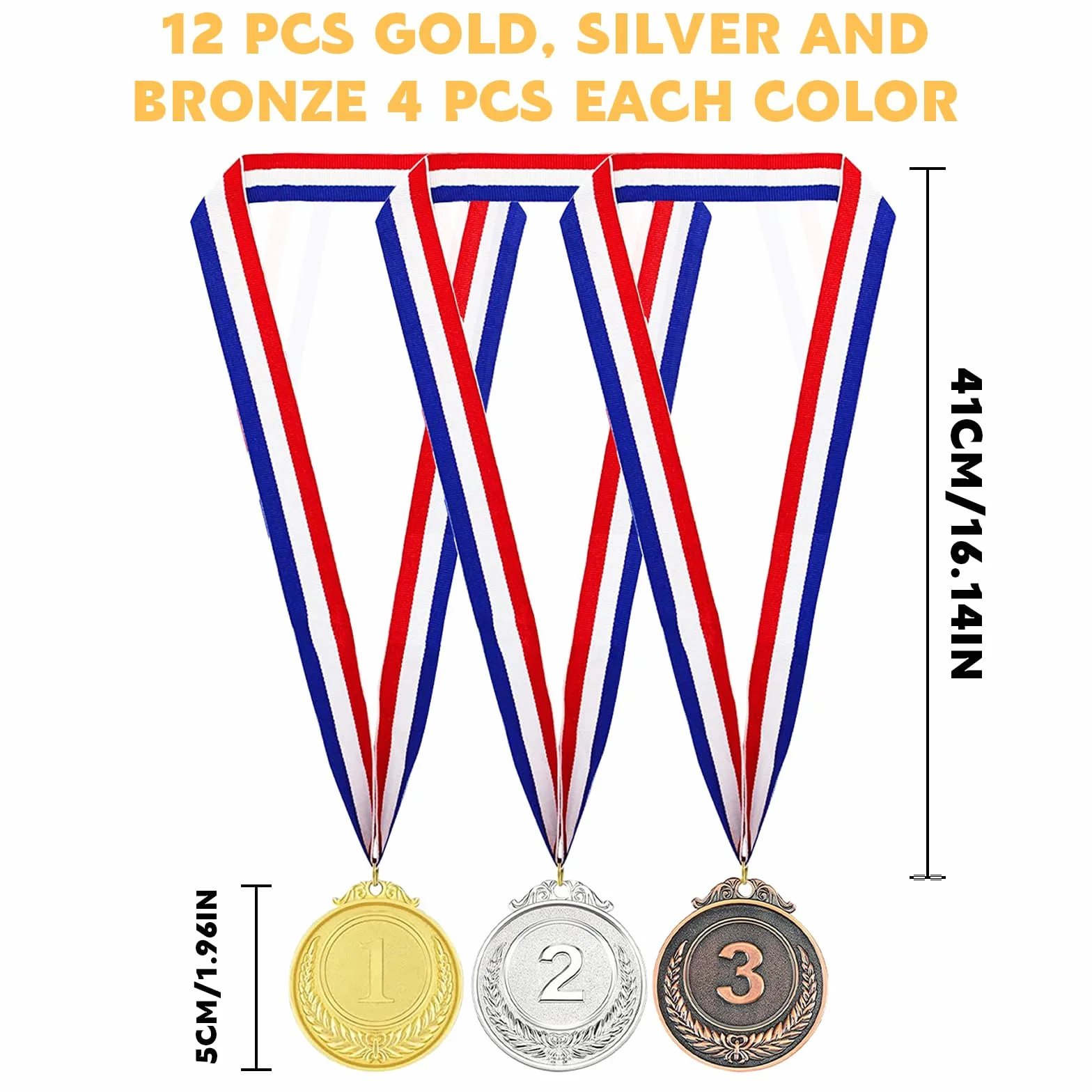 Medallas para Niños con Cintas 12 Piezas Doradas Plateadas Bronce