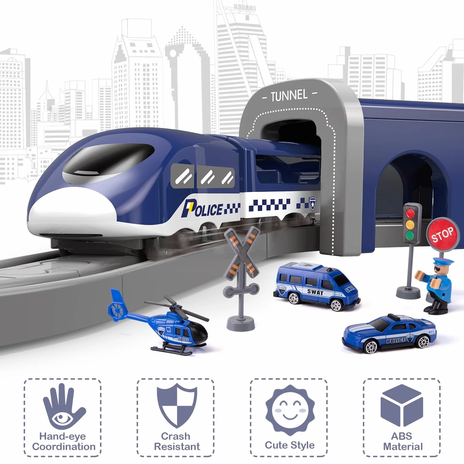 Wdmiya Tren Eléctrico para Niños, Tren Juguete con 92 Piezas, Vehículos de Construcción y Juego de Pistas Flexible, Regalo Niño para Navidad o Año Nuevo, Niños de 3 4 5 6 7 Años