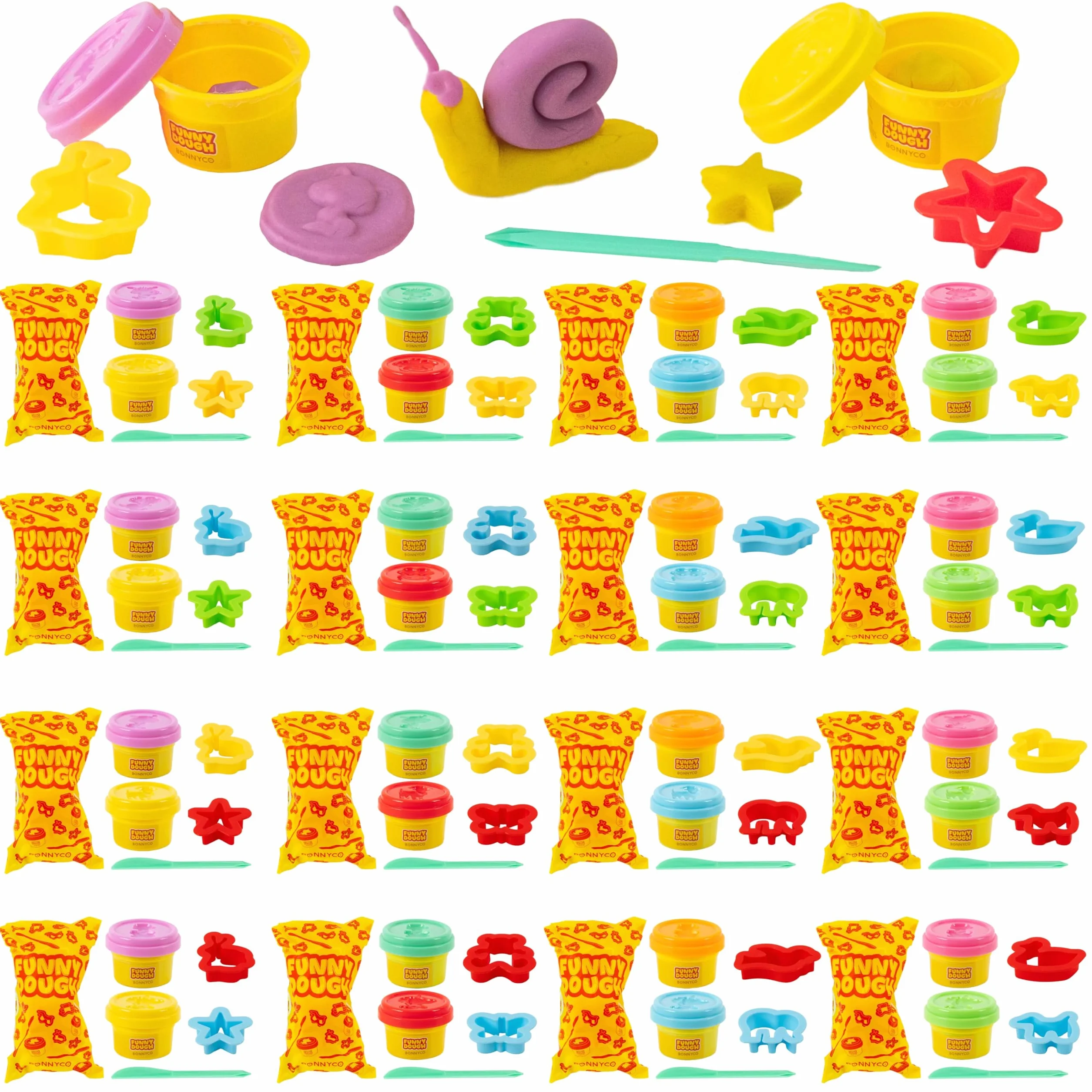 BONNYCO Set Plastilina con Moldes y Bolsas Sorpresa Pack 16 Regalos Cumpleaños Niños Colegio 3-9 Años. Detalles Alumnos Fin de Curso, Ideas Regalitos para Invitados, Relleno Piñata