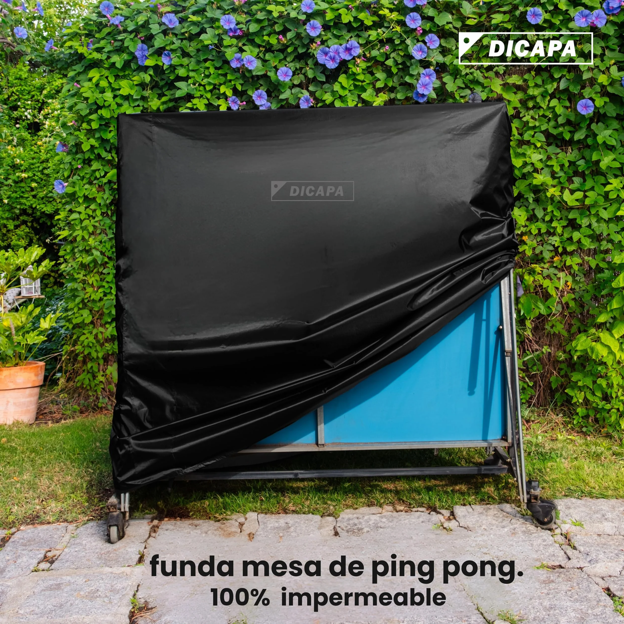 DICAPA Funda Mesa Ping Pong Exterior 165x70x165 cm Impermeable Resistente (Negro)