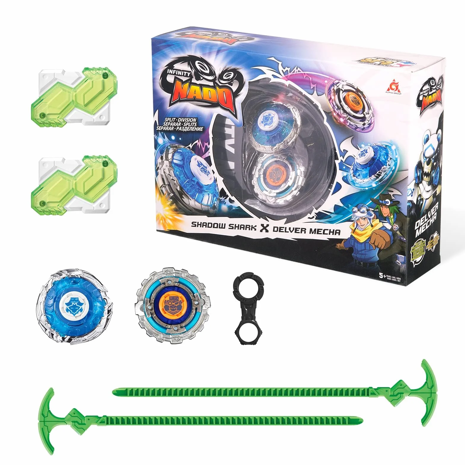INFINITY NADO Spinning Tops para Niños de Juguete de Metal, Battle Tops Spinning Top Launcher Toy Boys, Infinity Nado Spinning Tops Boys 5+ Years, YW624602 Shadow Shark Delver Mecha Game