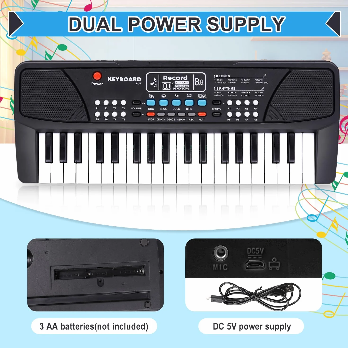 Teclado de Piano de 37 Teclas para niños de 3 a 5 años, con micrófono, Ideal para Principiantes, niños y niñas de 3 4 5 6 años