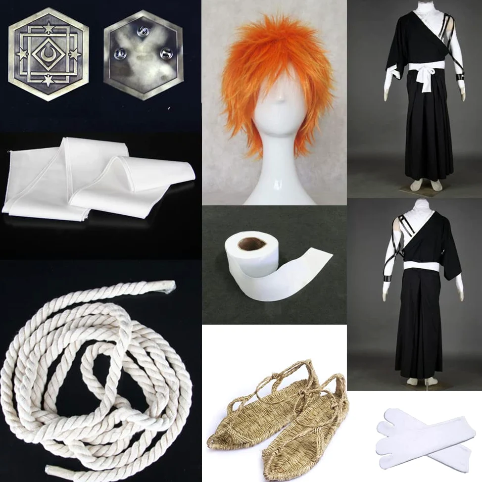 Disfraz de anime Kurosaki Ichigo de talla estadounidense, disfraz de kimono de capa larga