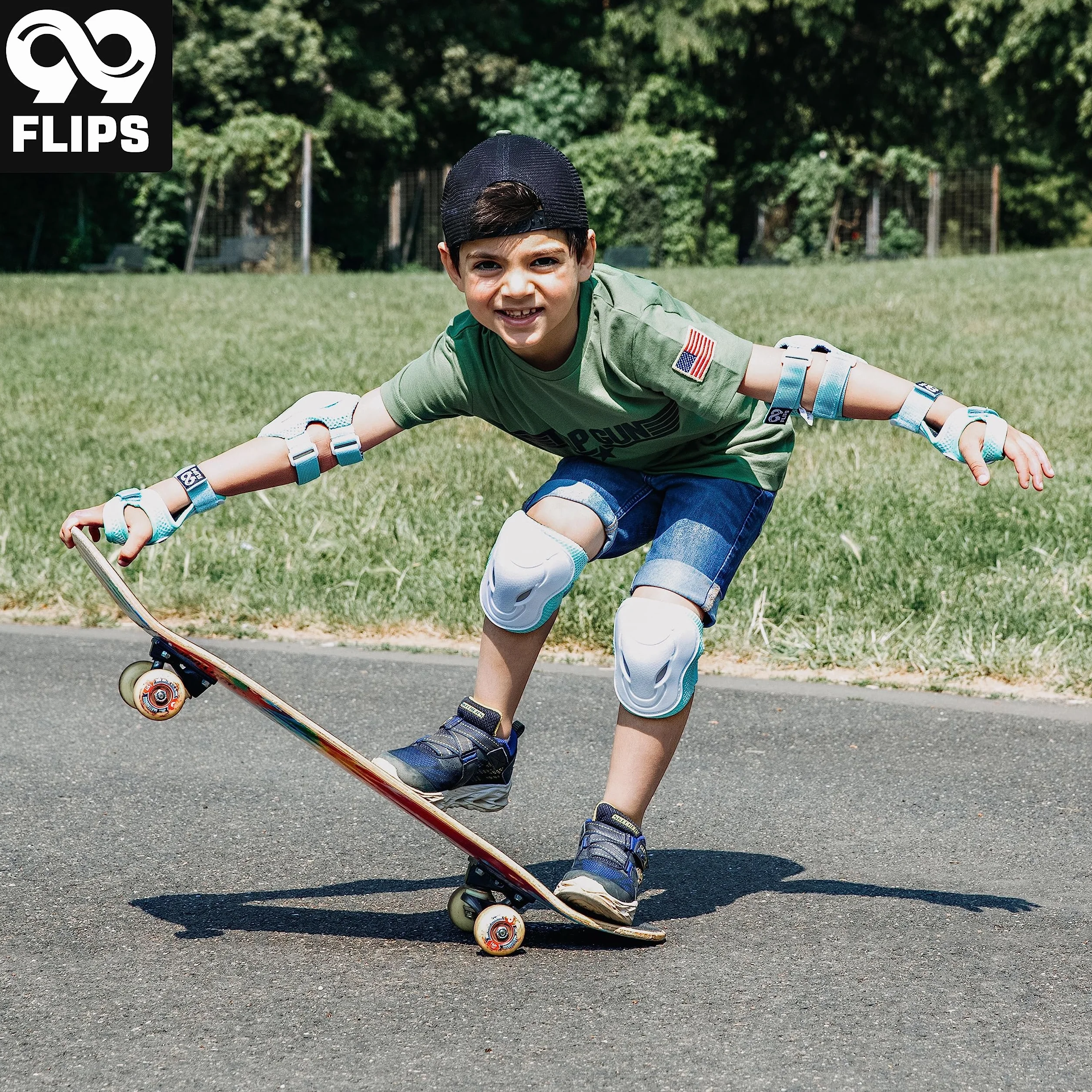 99FLIPS Protecciones Patines Niña Niño Set 6 Piezas Coderas Muñequeras Rodilleras Protectores Skate