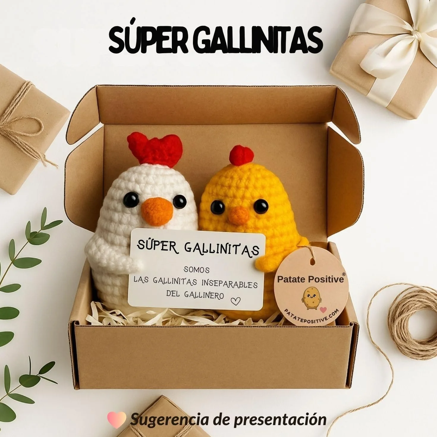 Super Gallinitas© | Regalo Original para Amigas | Idea Sorpresa Colega Companera Mejor Amiga BFF | Cumpleanos Fiesta Secret Santa Pascua | Peluche Hecha a Mano| Divertido & Cute | Amistad Inseparable