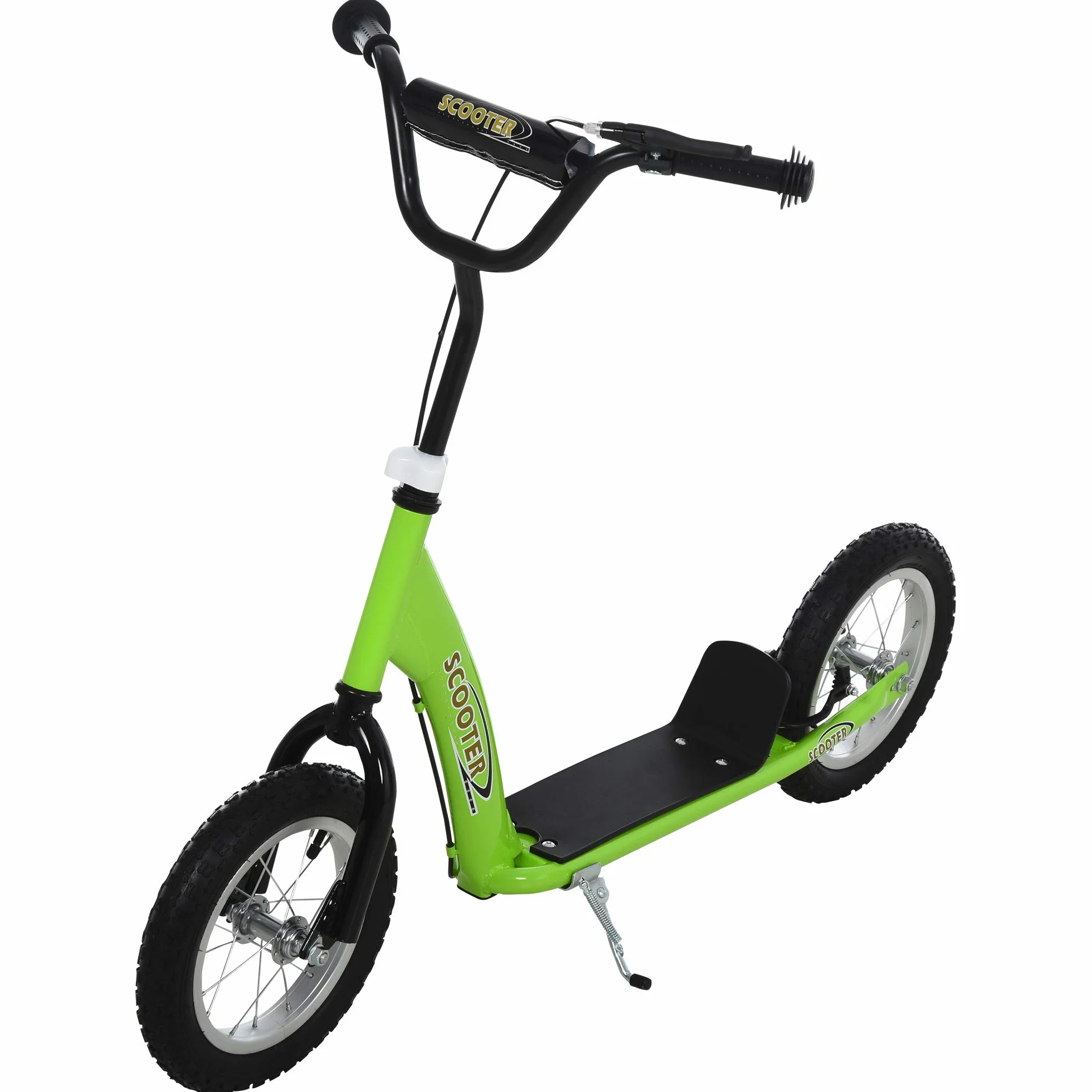 HOMCOM Patinete para Niños Mayores de 5 Años Scooter 2 Neumáticos Inflables de Caucho con Frenos Manillar Ajustable Pedal Antideslizante 117x52x80-85 cm Verde