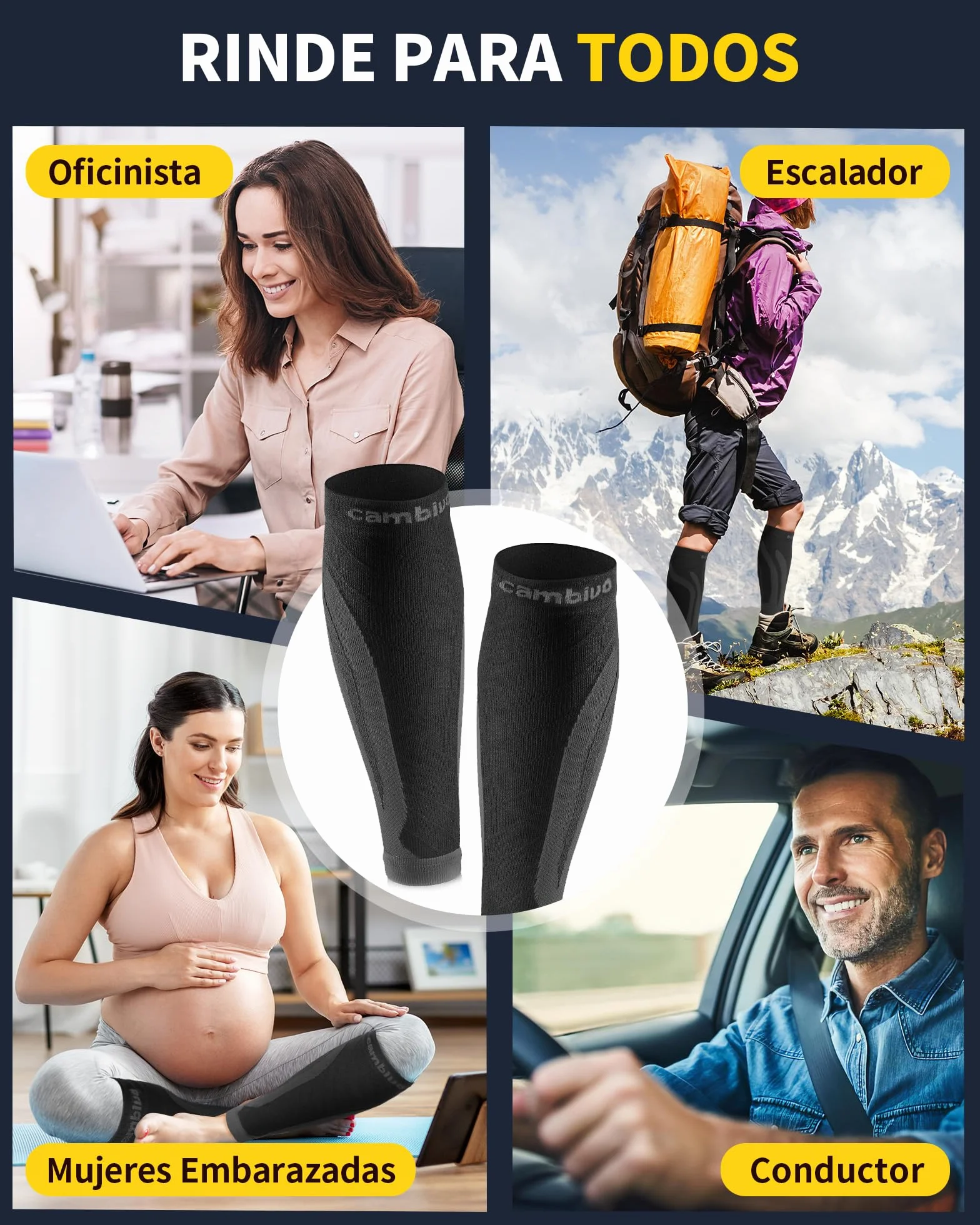 CAMBIVO Medias Compresivas 2 Pares, Calcetines Compresión Mujer Hombre para Deporte Running Ciclismo