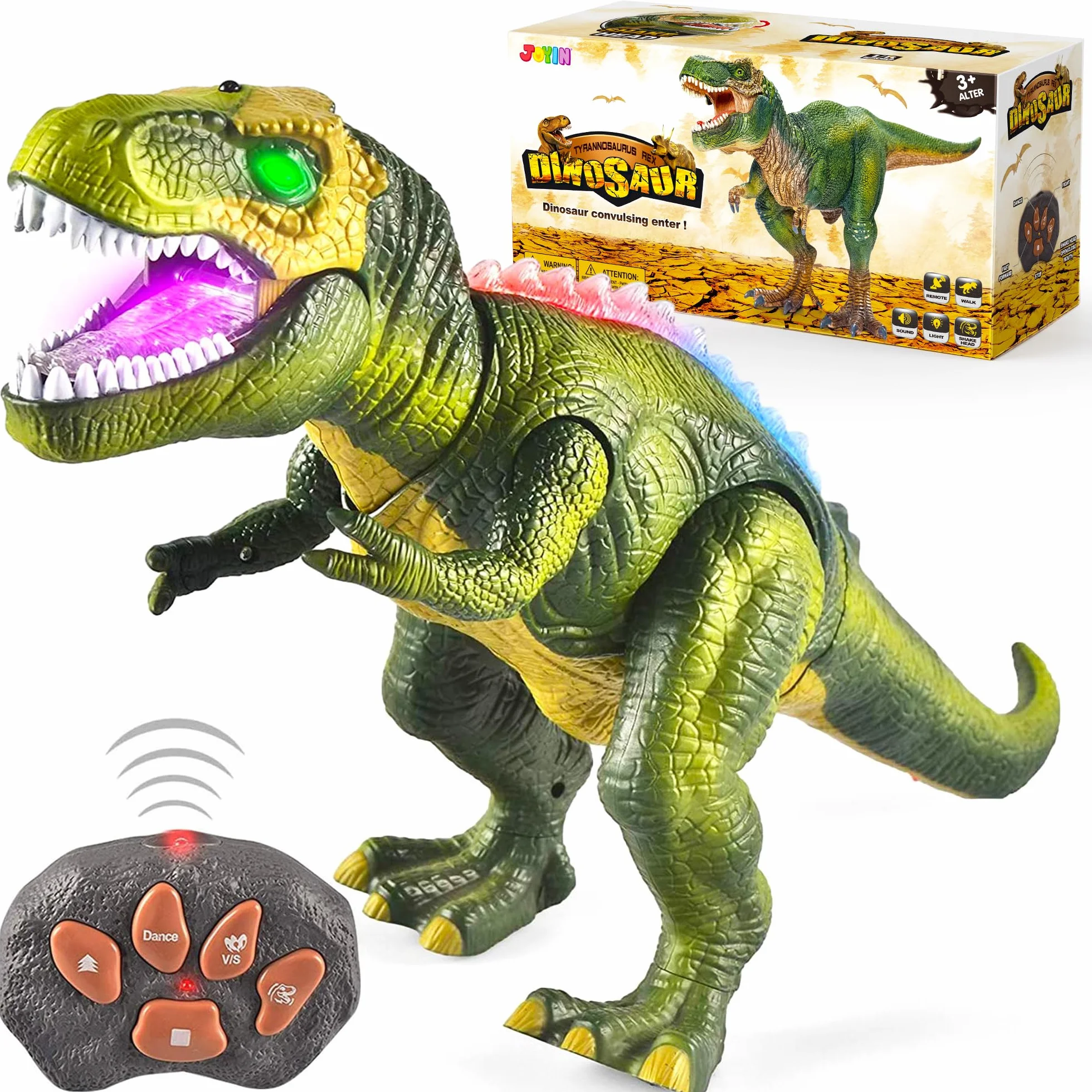 JOYIN Dinosaurio de Control Remoto T-Rex con Luz y Rugido Realista Juguetes para Niños 3-5 Años