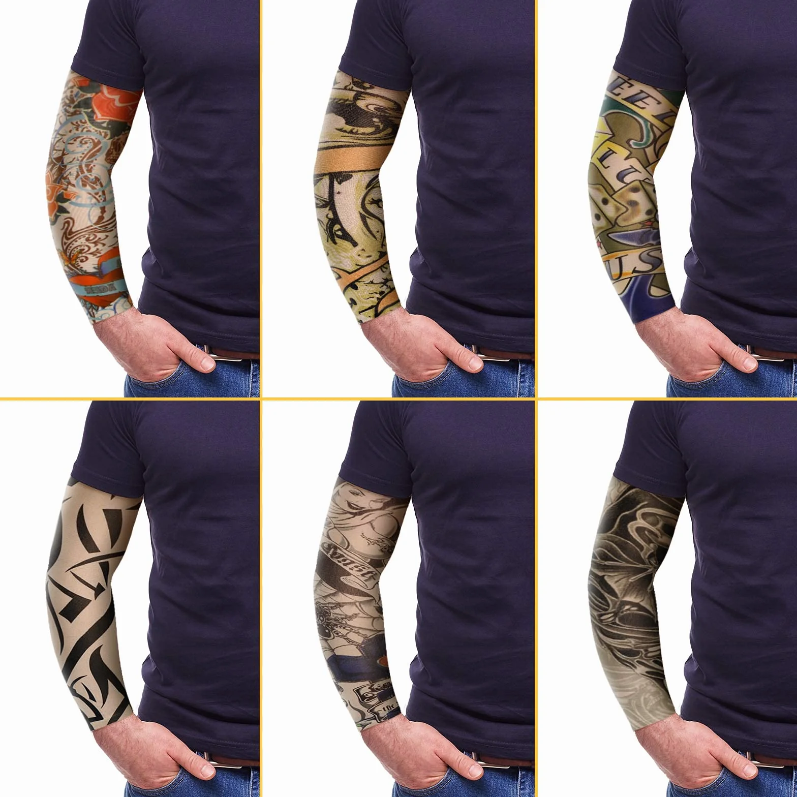 BBTO Set de Mangas de Tatuaje de 12 Piezas Mangas de Brazo de Protección Solar Falsas Guantes de Brazo Elásticos Suaves para Ciclismo