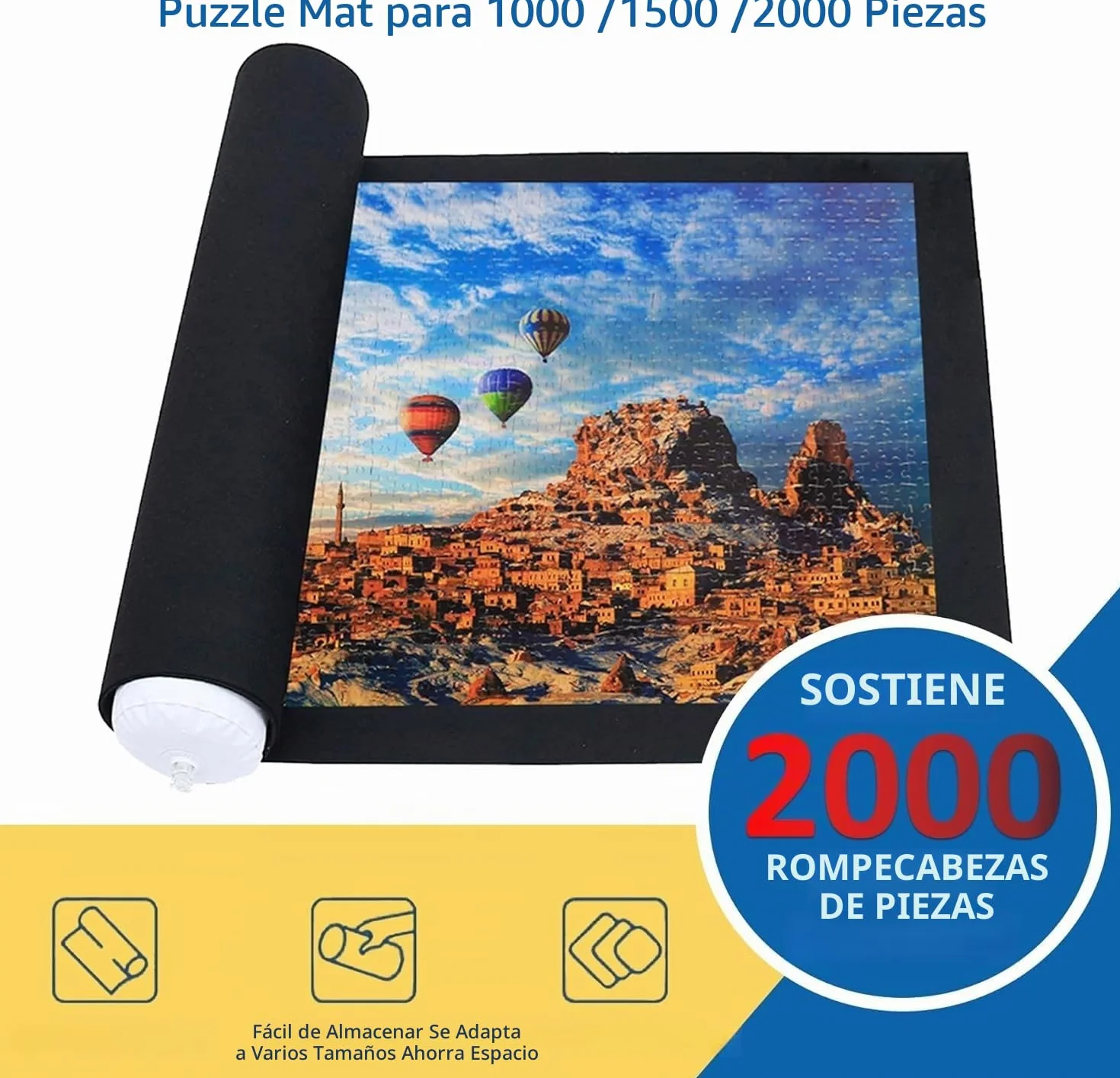 KAHEIGN Estera de Rompecabezas Portátil, 1000/1500 /2000 Piezas Almohadilla de Plegable Enrollable para Almacenamiento de Rompecabezas con 4 Bandejas, 3 Correas, Inflable Tubo y Bomba (118CM x 80CM)