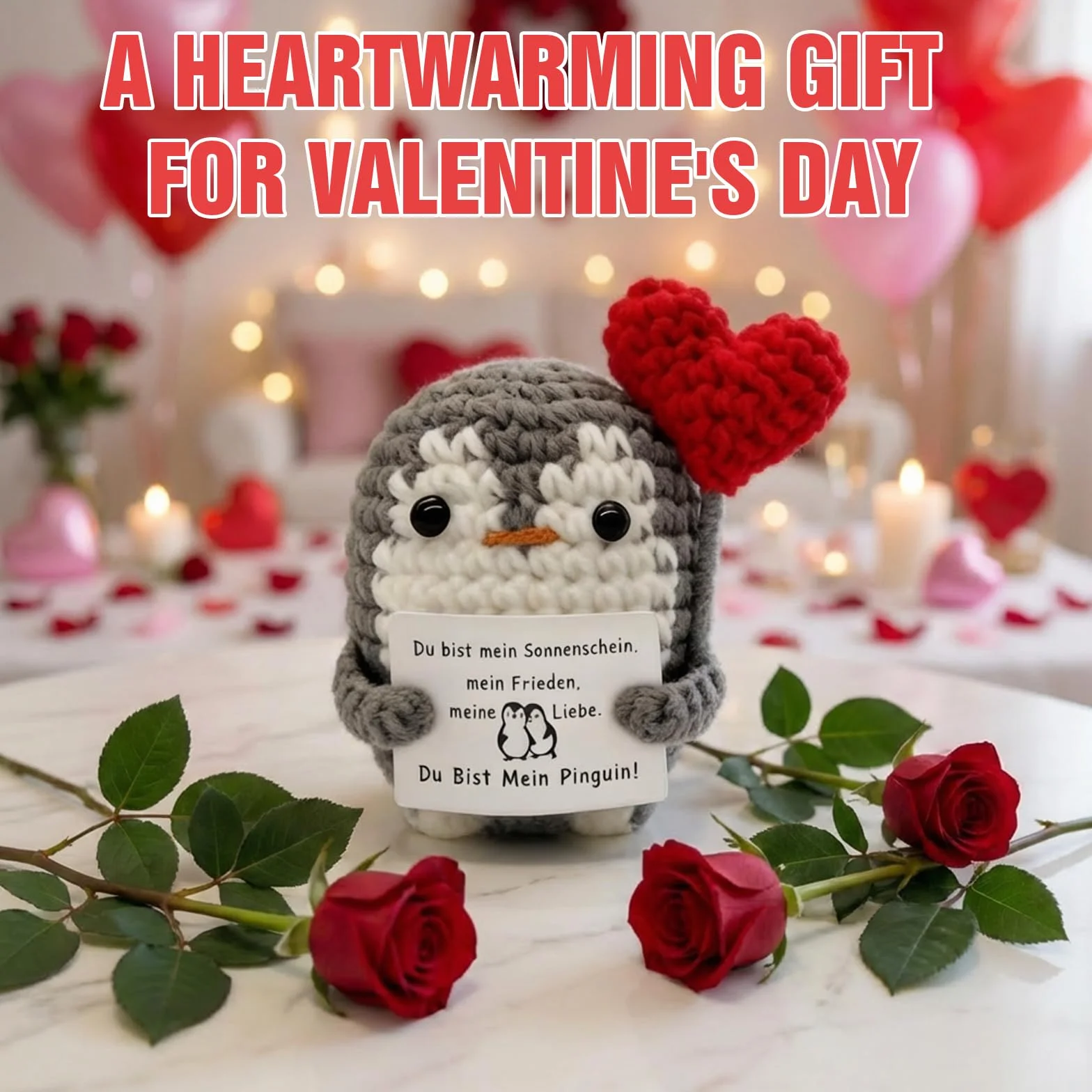 Pingüino Amado Positivo, Regalo Original y Divertido, Regalos de San Valentín, Cumpleaños y Fiesta, para Niña Niño Mujer Hombre Hermano Hermana Amigo, Sorpresa Oficina Compañero