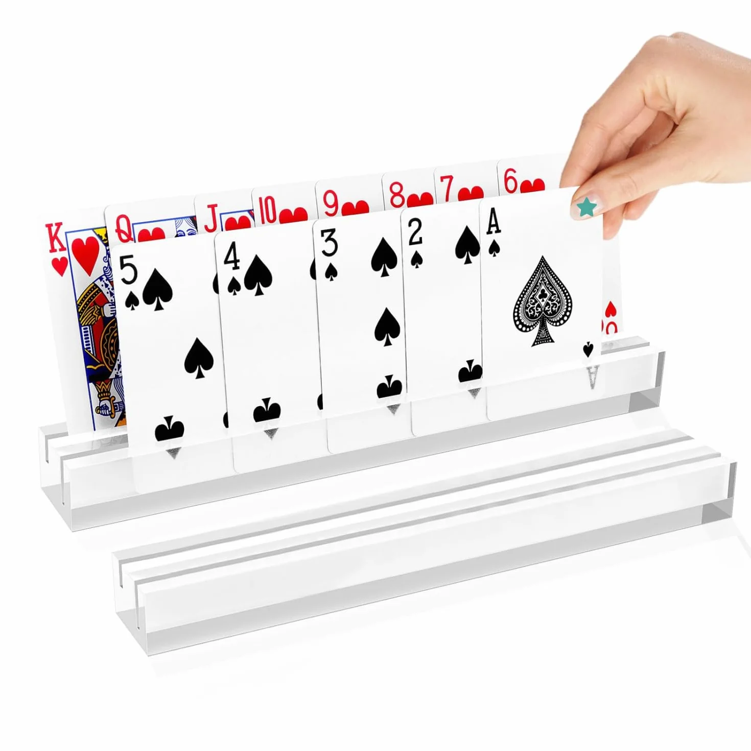 Soporte para Naipes, 2PCS Acrílico Soporte para Juego de Cartas, Titular de La Tarjeta de Juego para Niños Discapacitados Adultos Personas Mayores (Blanco)