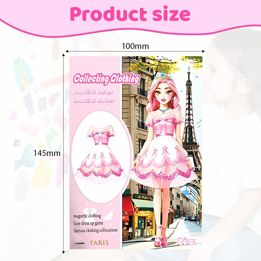 Muñecas de Vestir Magnéticas Muñeca de Papel de Vestir de Princesa Juguete de Juego de Viaje de Simulación y Juego Muñeca de Portátil para Vestir Princesas Regalo para Niña (Liz)