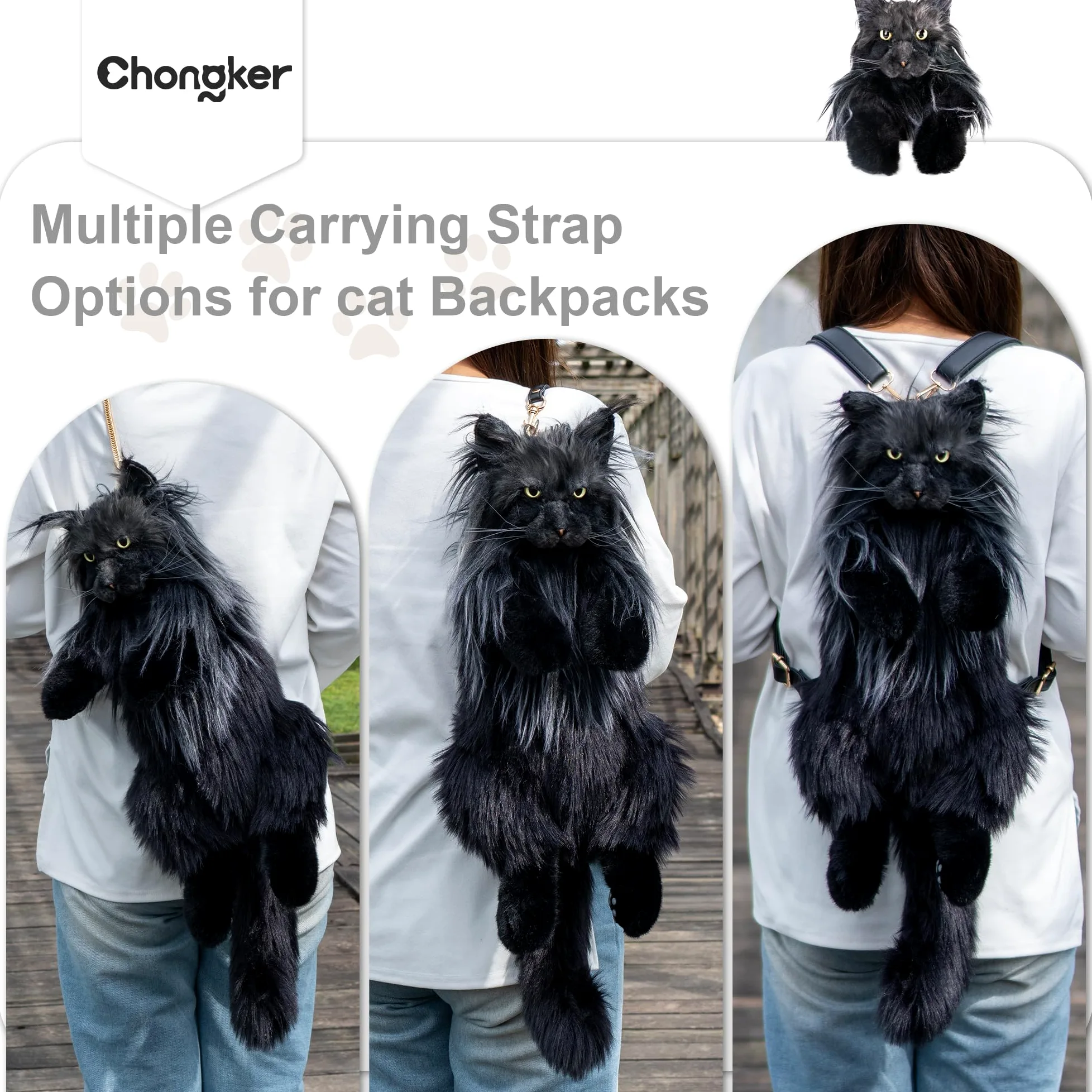 Chongker Juguetes de peluche hechos a mano realistas de peluche compañero de mascotas regalos para mujeres cumpleaños aniversario (bolsa negra), Mainecoon Negro, L