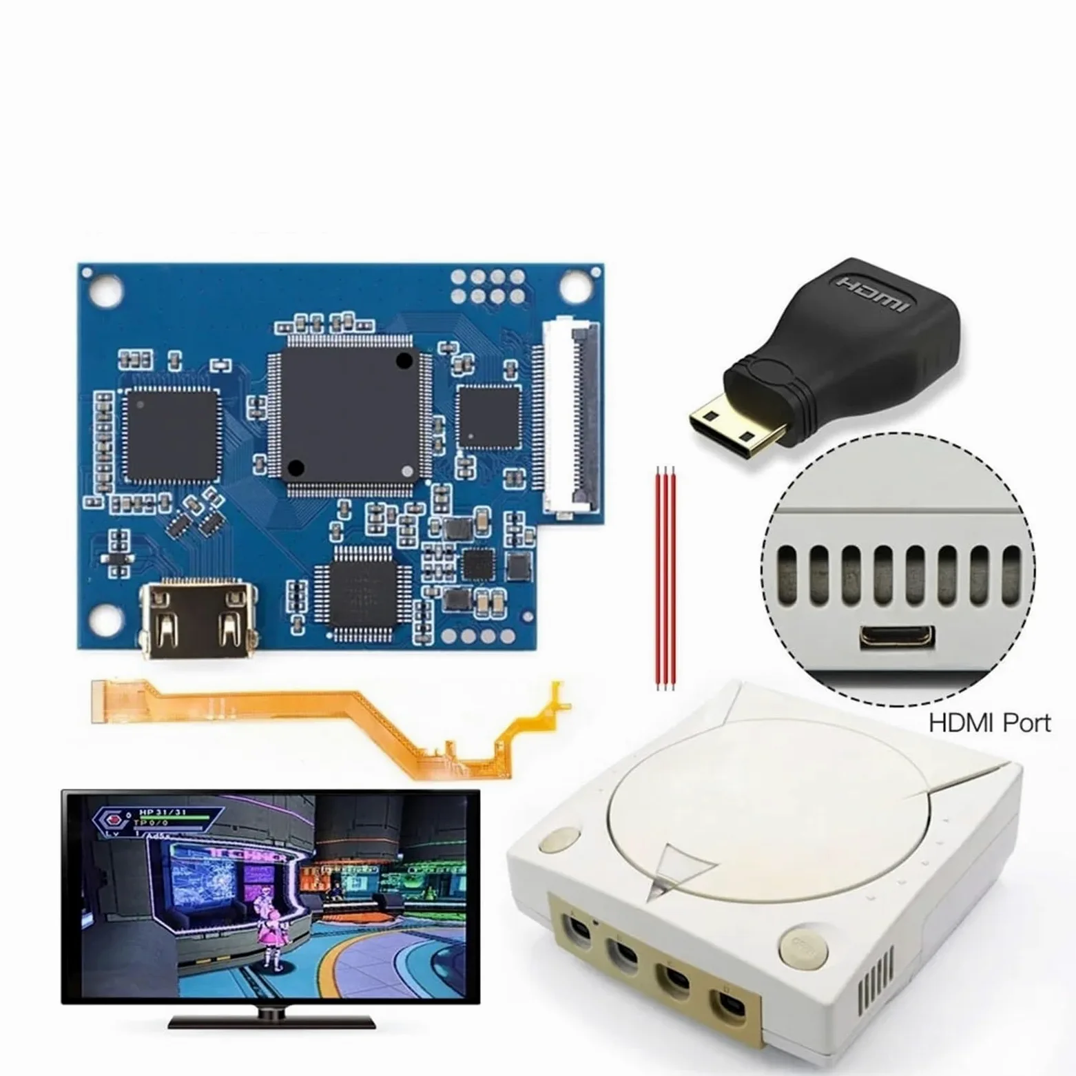 Kit de modificación HDMI digital 2024 for SEGA for DC Kit de modificación HDMI digital a digital, for SEGA, for consola Dreamcast(Model 1)
