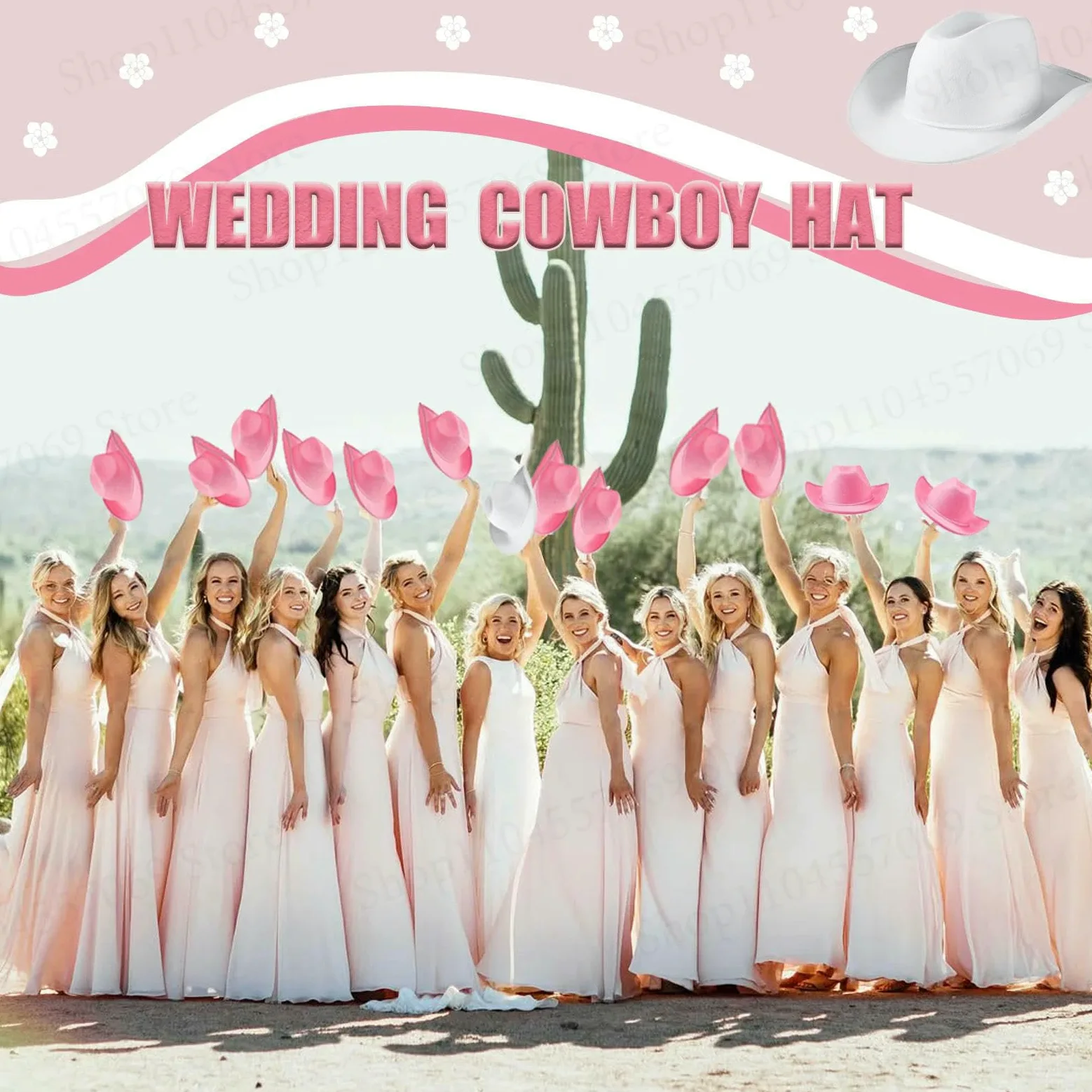 Gorro Pescador Negro Cowboy Hat Heart Gafas De Sol Paisley Bandana Set, Mujeres Soltero Kit Disfraz Fiesta, Estilo Occidental-Pink Set-24pcs
