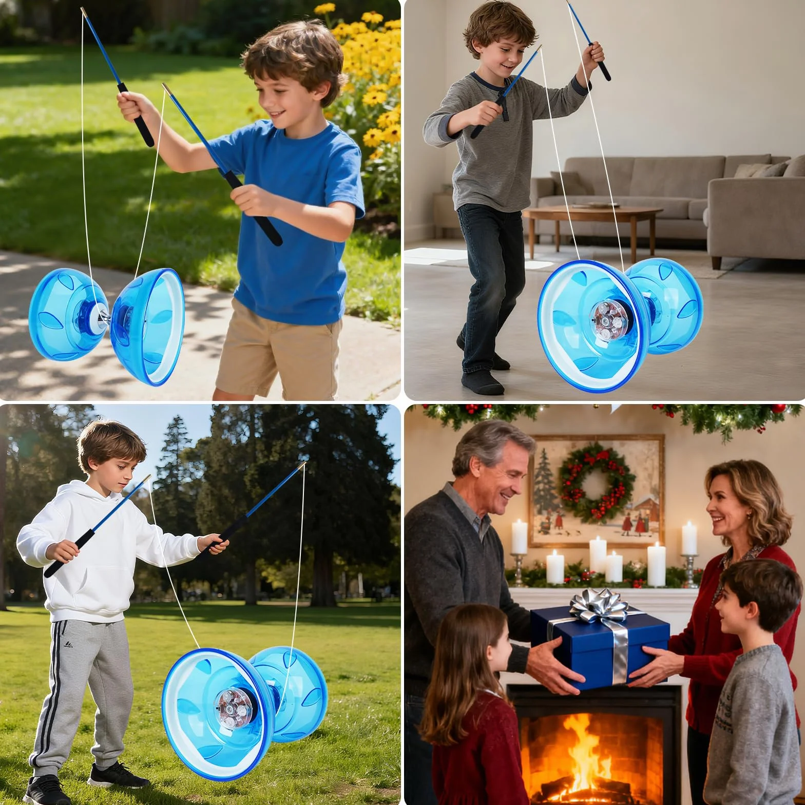 Juego de Malabares LED Diabolo, 4,5 mm Diábolo LED con Rodamiento de Bolas Diábolo Juego de Malabares para Principiantes Profesionales con 2 Bastones, 10M Cuerda de Repuesto, Bolsa de Guardado