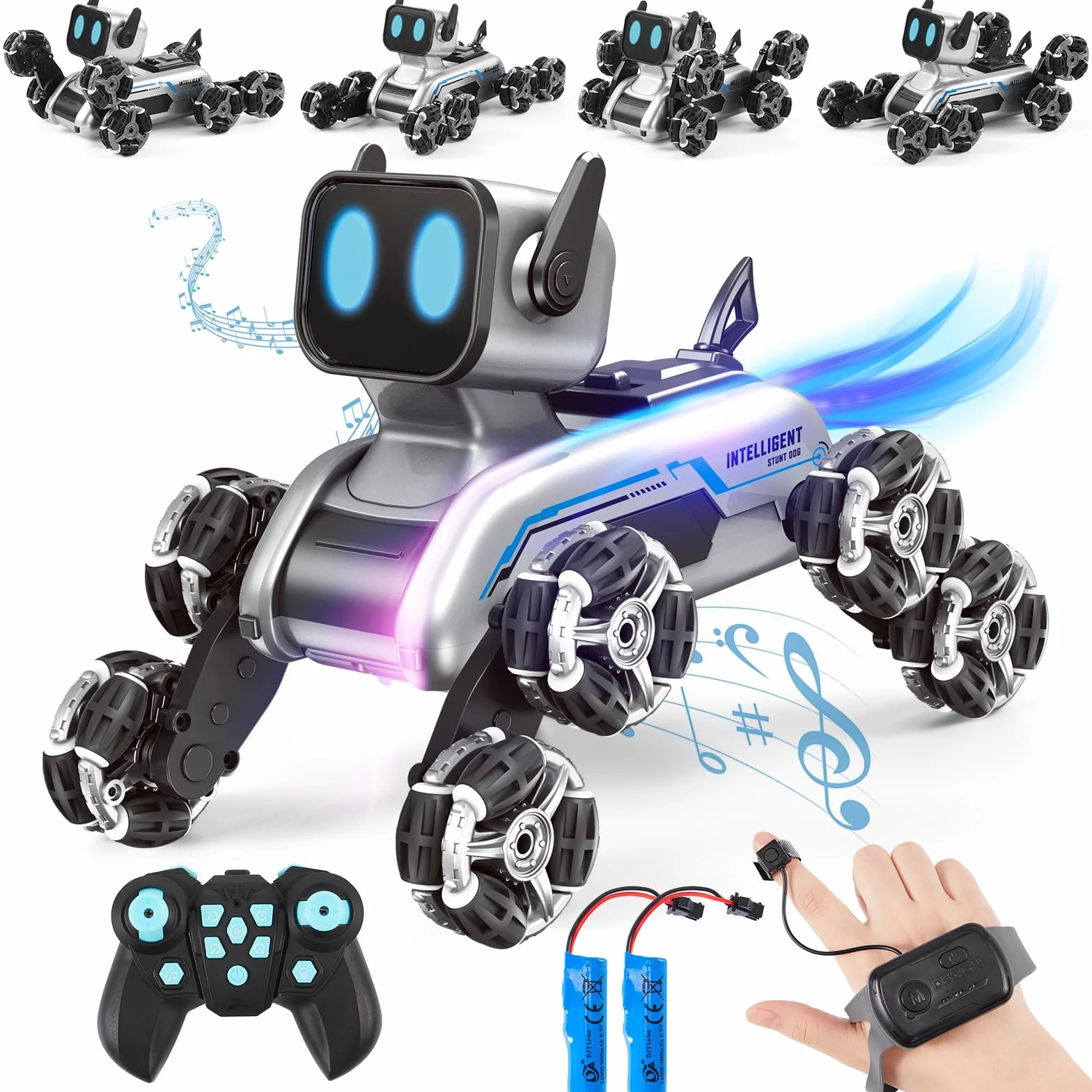 Robot Perro de Juguete con Control Remoto, Coche RC 8WD con Detección de Gestos, Música y Luces, Niños de 6 7 8 9 10 11 12 Años
