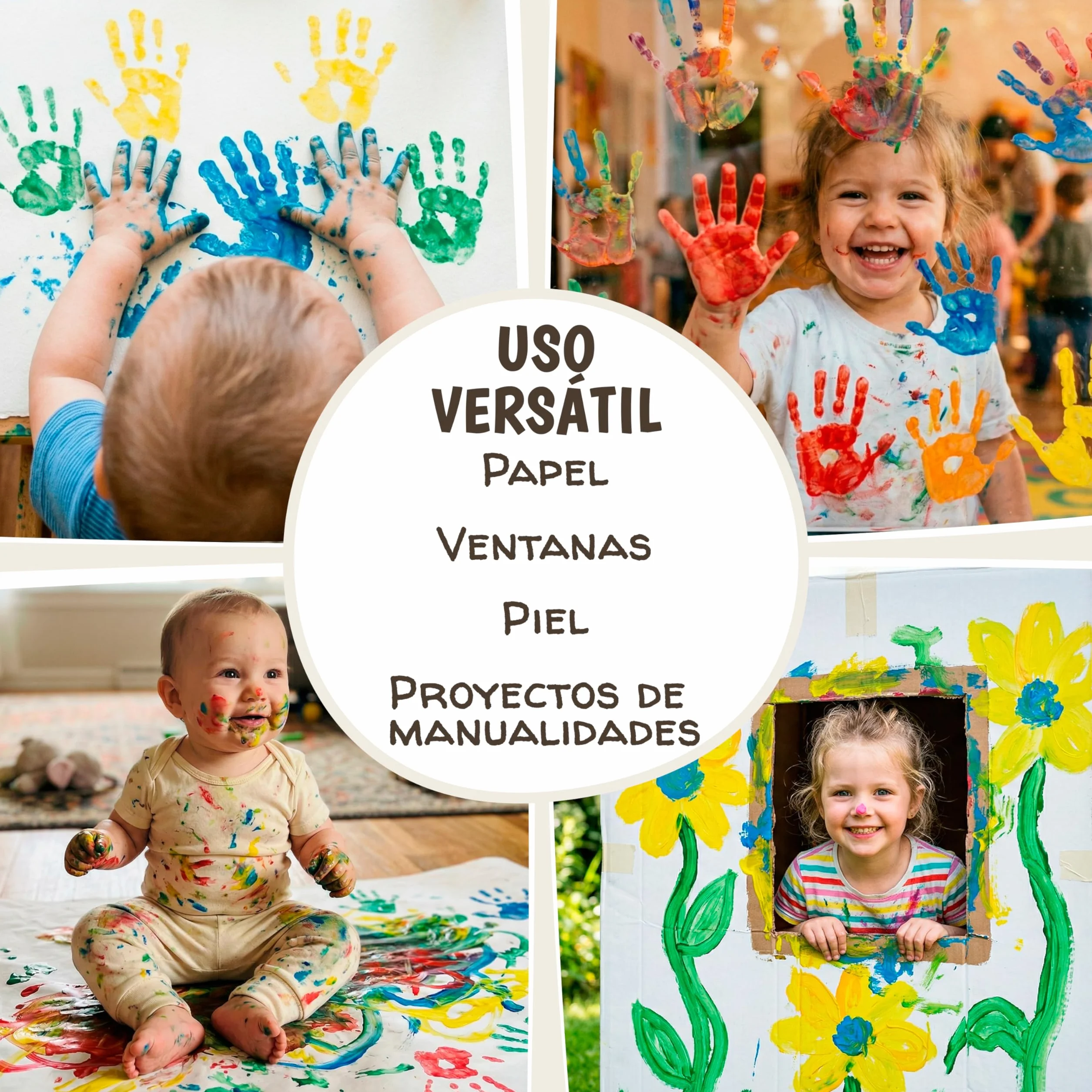 Pintura Dedos Bebe No Toxica Lavable 6x60ml – Pintura de Dedos Para Niños 1, 2, 3 años | Pintar con Manos y Pies | Pinta con Manos & Huellas Bebé Multi Superficia
