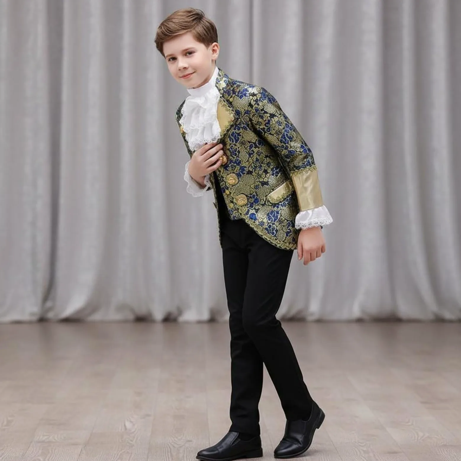 Disfraz de Niño Príncipe Traje de Completo Incluye Chaleco Camisa de Volante Diseño Clásico Adecuado para Celebraciones en Espectáculos Escolares Cumpleaños Infantiles