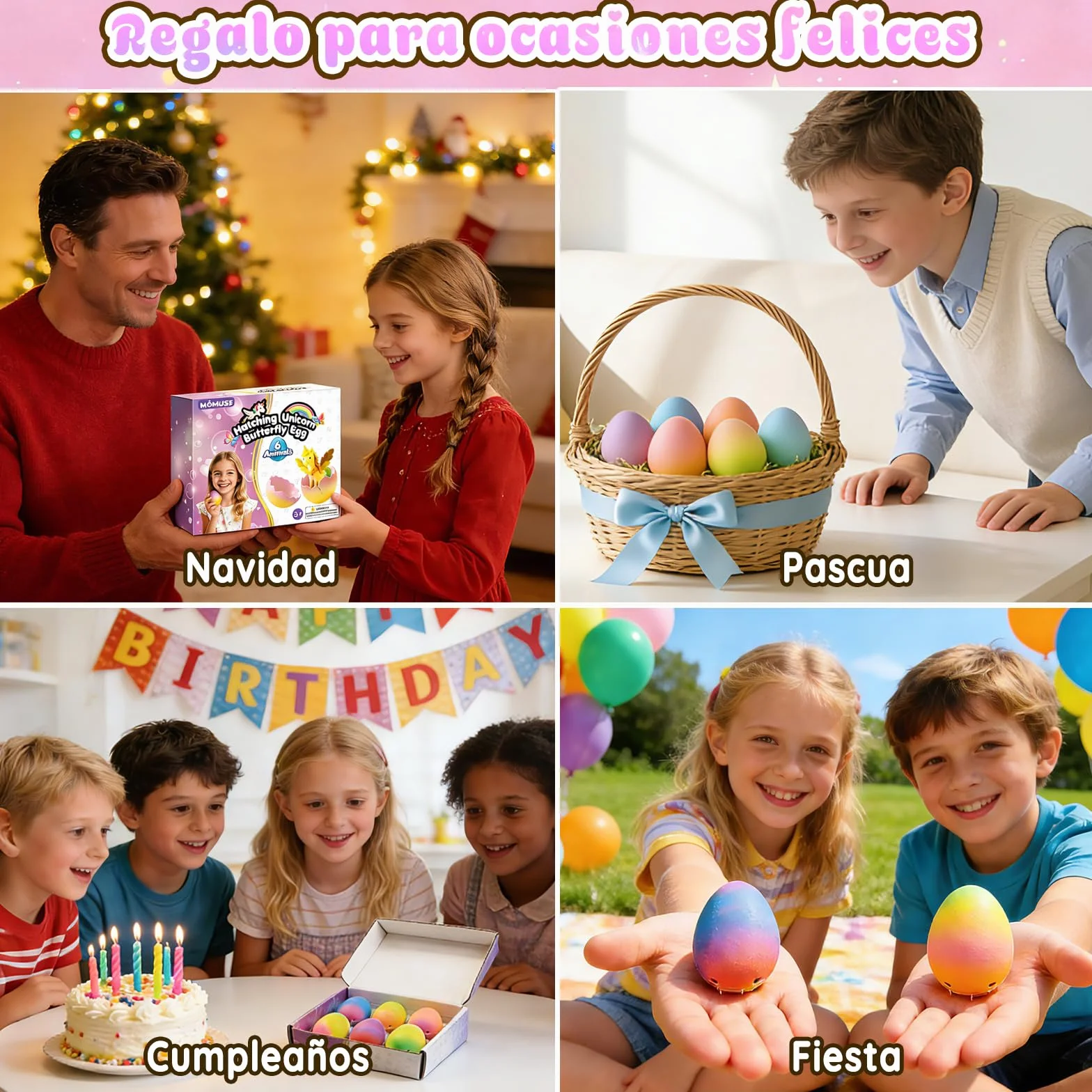 MOMUSE Huevo de Unicornio para Niños 6 PCS, Kit de Manualidades, Regalo Niñas 4 Años, Regalos de Pascua, Regalos para Fiestas de Cumpleaños Niñas Niños 3 4 5 6 7 8 Años