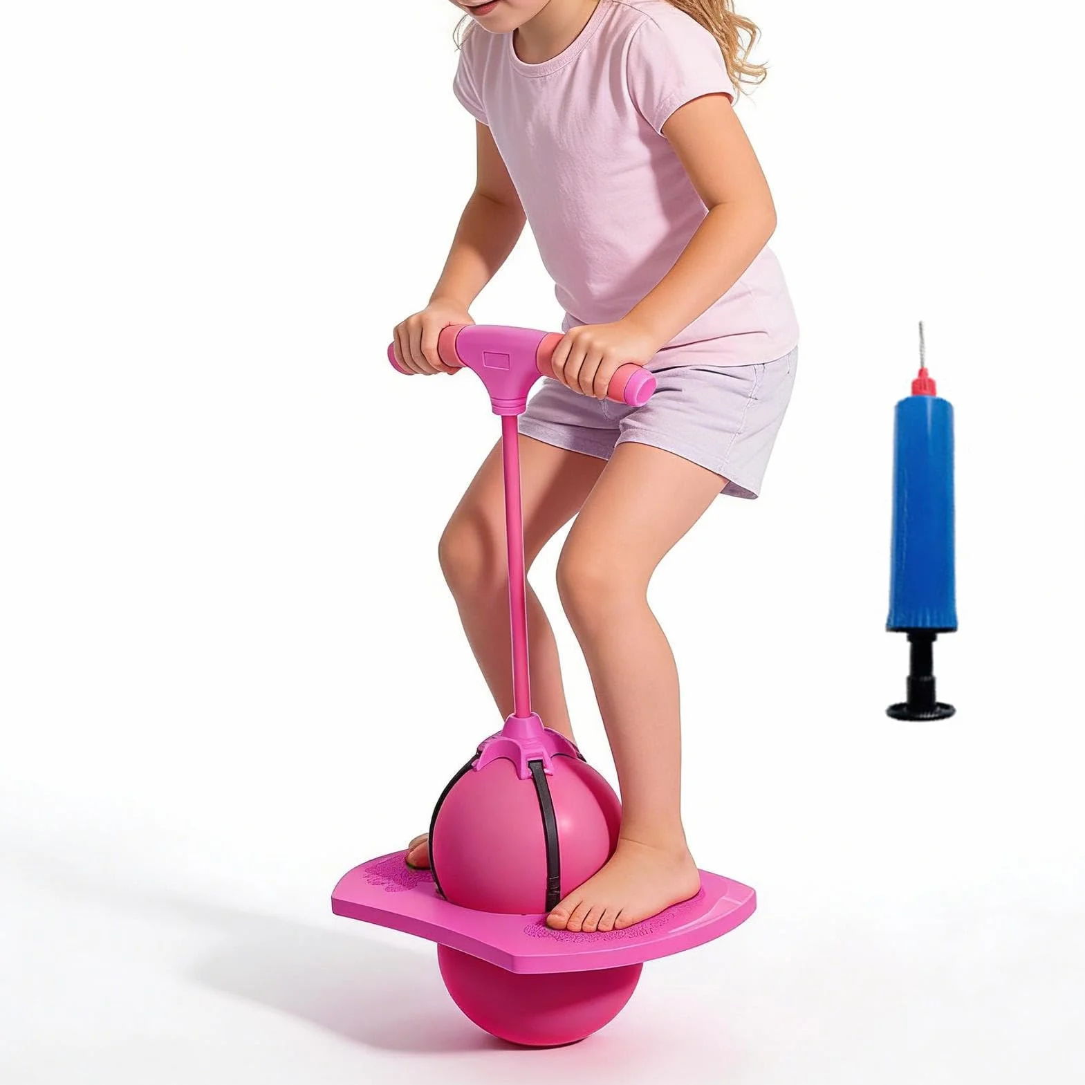 Pelota De Salto con Asa, Pelota De Equilibrio Elástica Antideslizante, Pelotas De Rebote Y Bomba De Aire Incluida, Ejercicio De Coordinación Mano-pie, para Adultos Y Niños