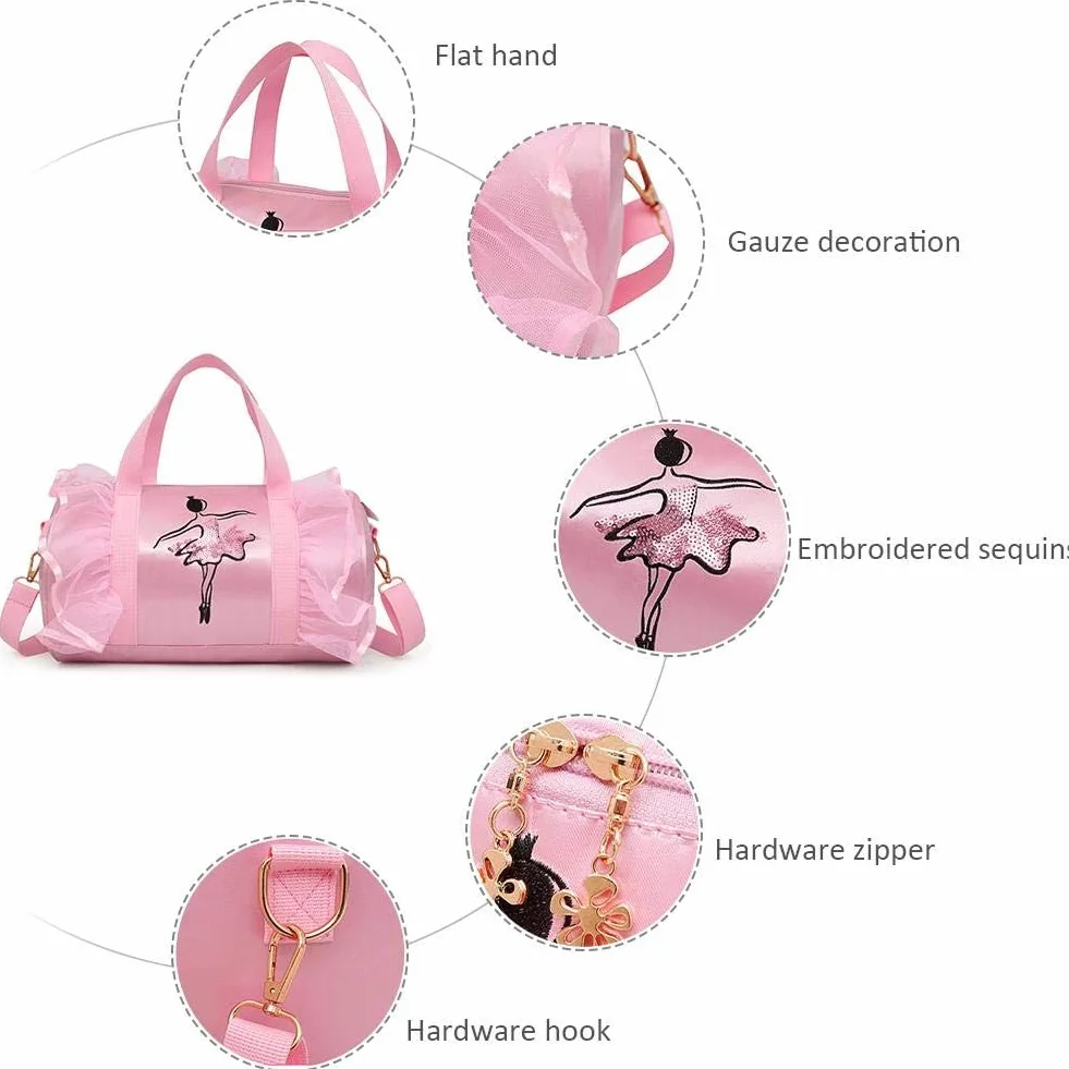 Bolso de baile de ballet para niña, bolso de mano, rosa