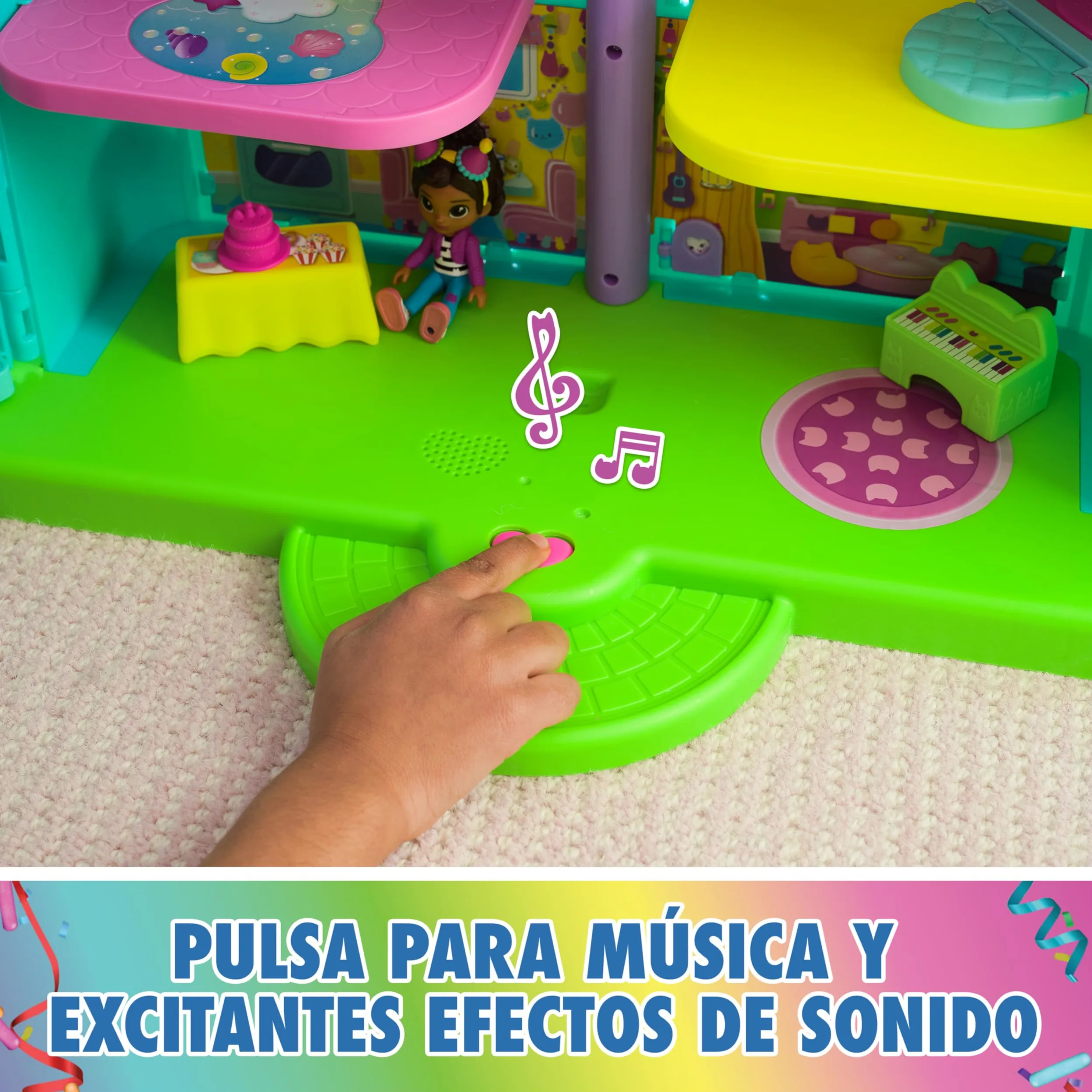 LA CASA DE MUÑECAS DE GABBY - CASA DE MUÑECAS FESTIVA GABBY'S DOLLHOUSE CON SONIDOS, FIGURA, 14 ACCESORIOS ARCOIRIS Y 2 CAJAS SORPRESA - 6070742 - Juegos Infantiles - Juguetes Niños 3 años +