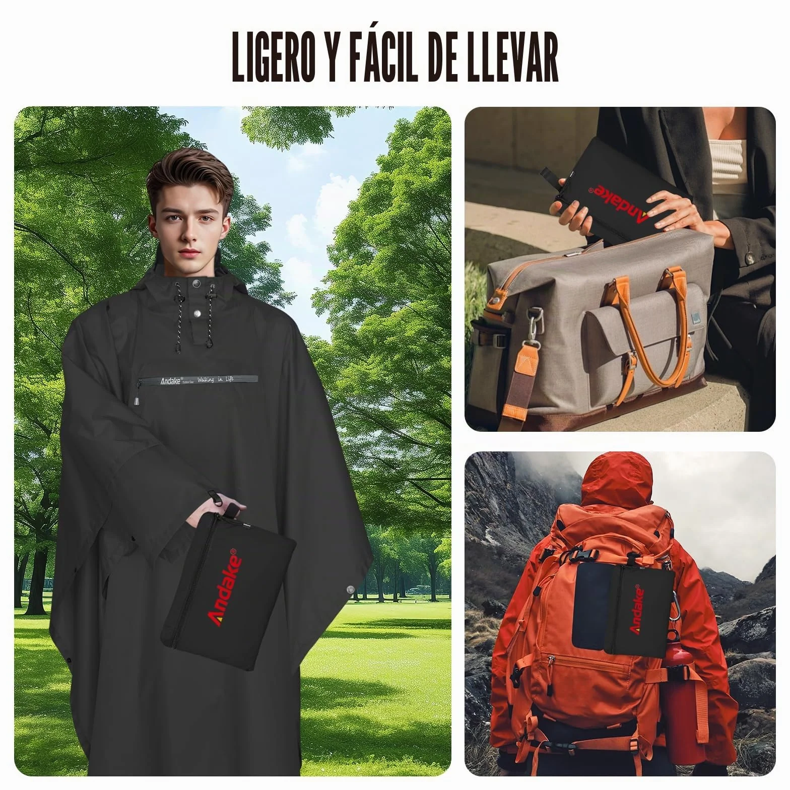 Andake Poncho de Lluvia Impermeable Ligero Multifuncional para Senderismo Ciclismo