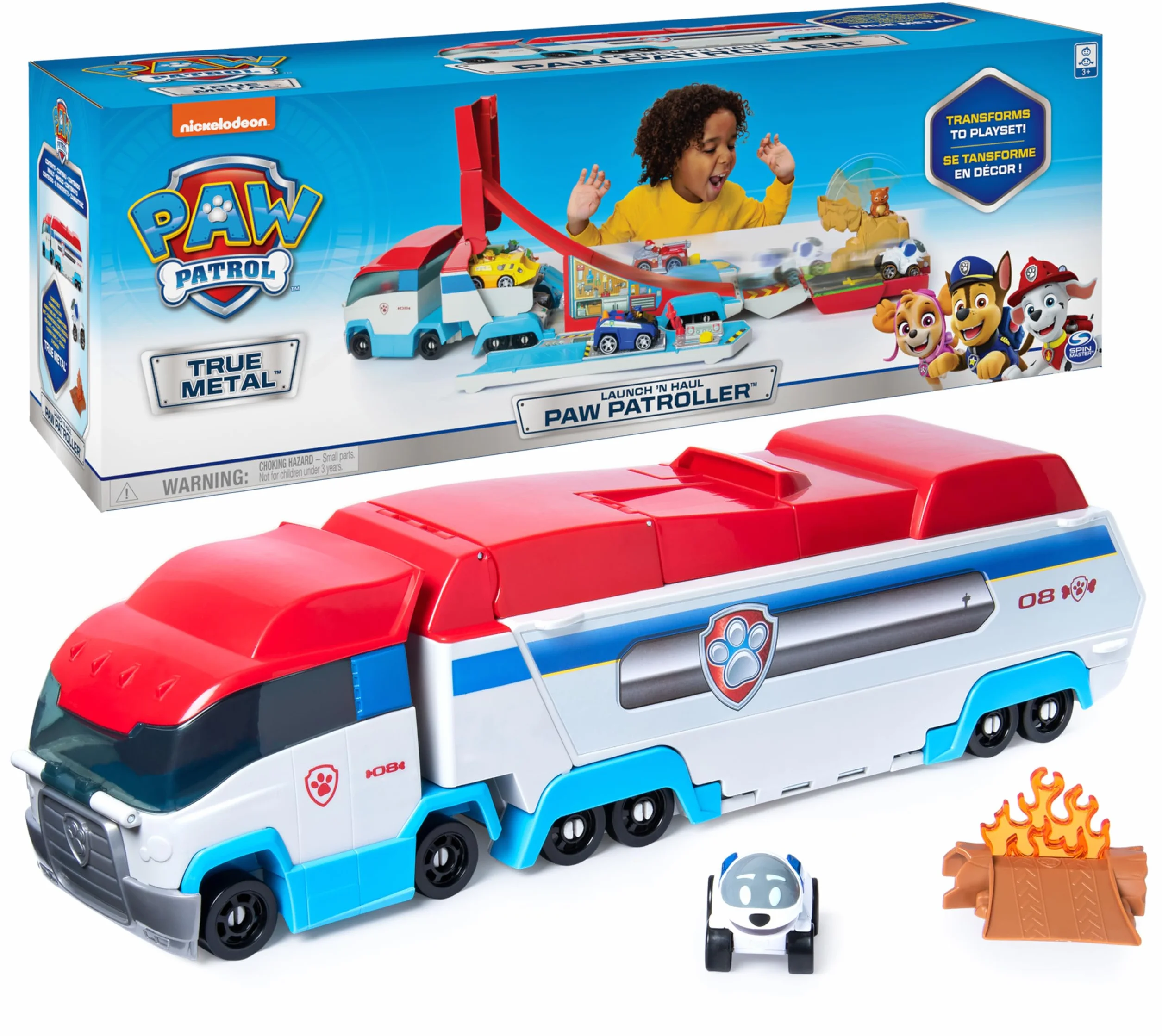 Paw Patrol Patrulla Canina - Autobús Lanzador Transportador con Conjunto de Pistas Transformables 2 en 1 para Coches True Metal Patrulla Canina Juguetes - Juguetes Niños 3 Años +
