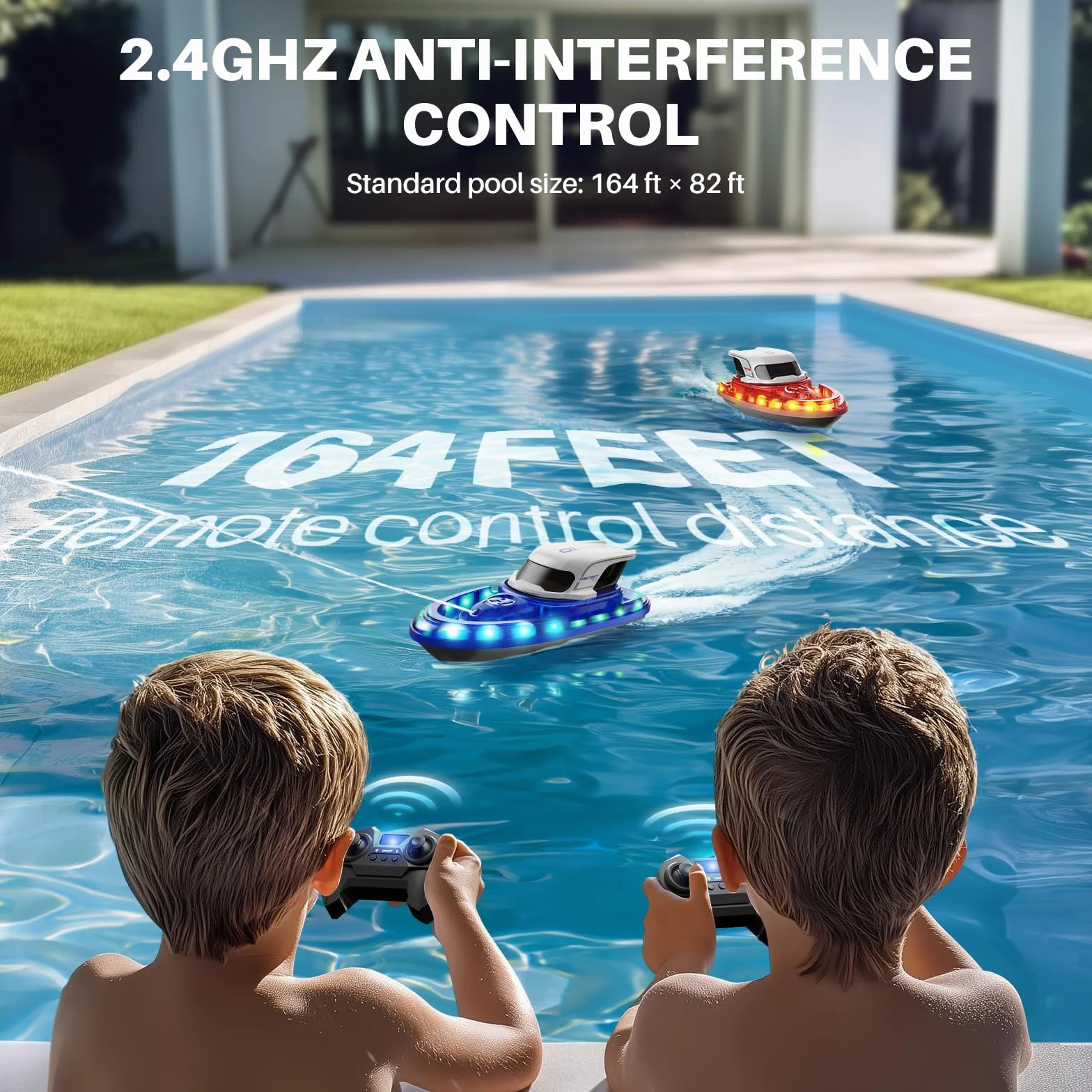 SYMA Juego de 2 botes teledirigidos para niños de 8 a 12 años, barcos de carreras RC con LED y spray de agua, 20 min por barco, 40 min en total, juguete para piscina y lago, regalo para niños y niñas