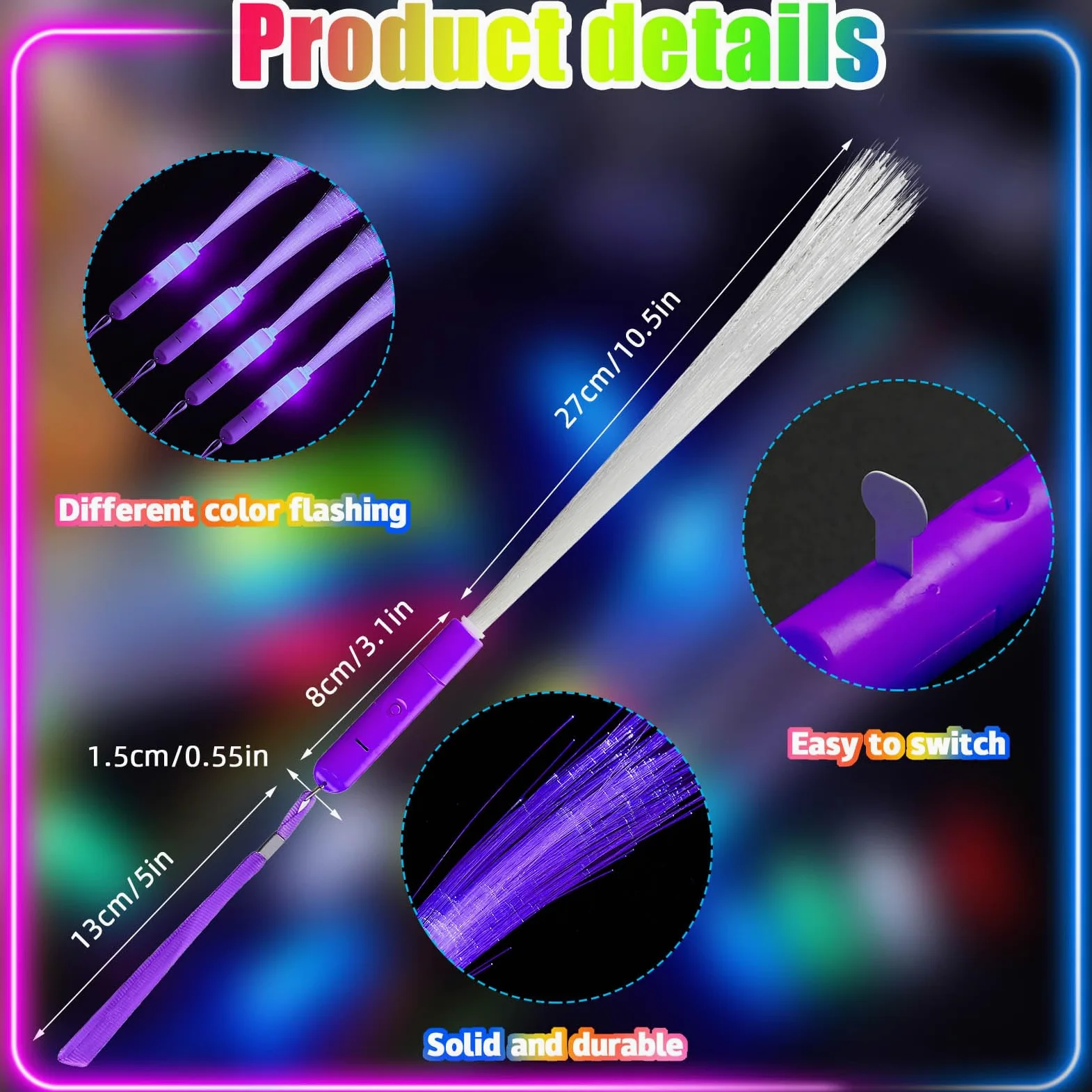 Lewtemi 300 varitas de fibra óptica a granel que brillan en la oscuridad, suministros de fiesta, varitas intermitentes LED coloridas para recuerdos de fiesta de boda (morado)