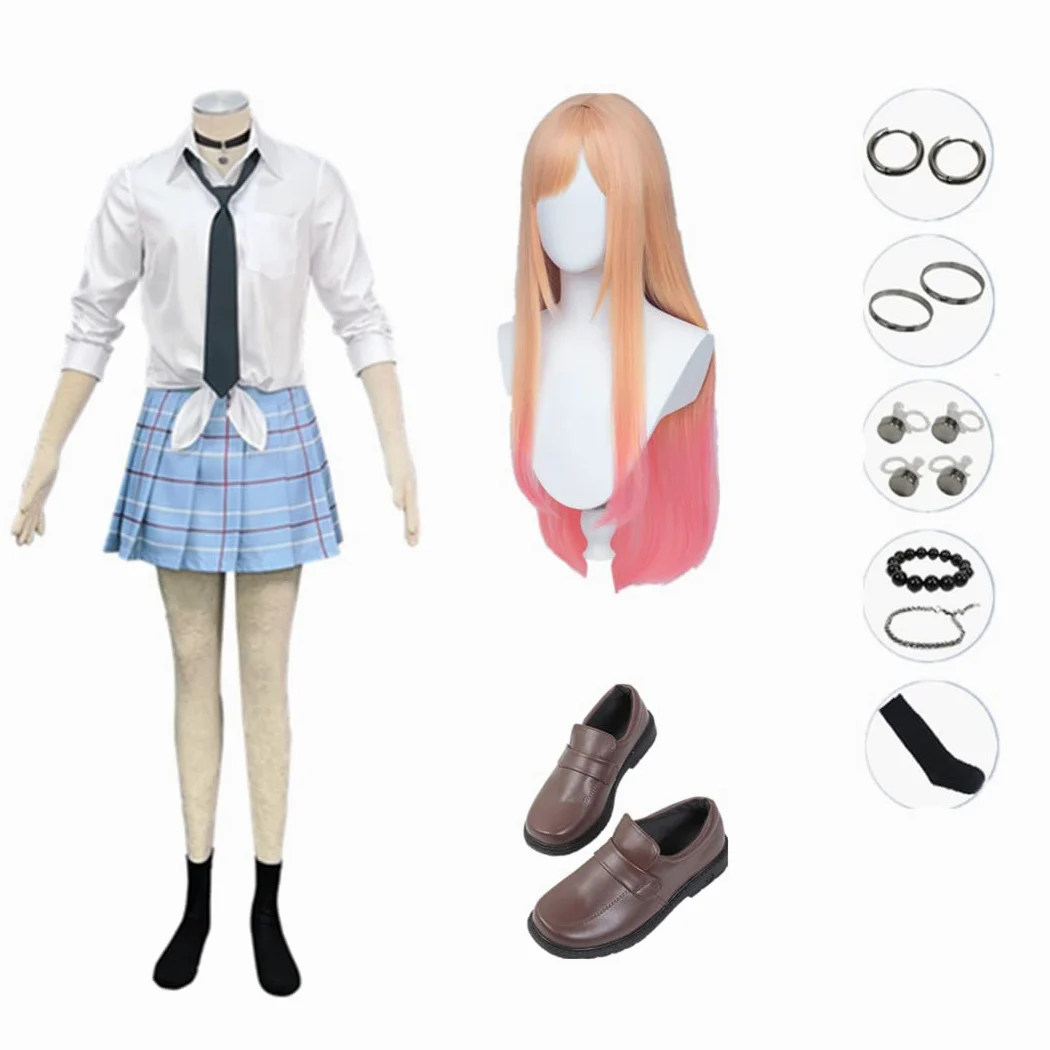 Disfraz de anime para cosplay de Kitagawa, falda a cuadros, traje de peluca y zapatos