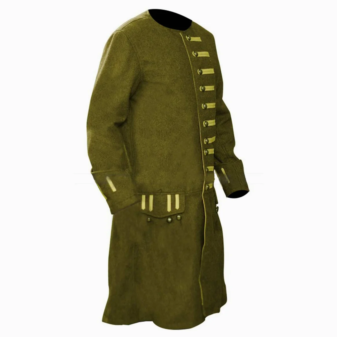 Fashion_First Disfraz de Pirata de Halloween para Hombre, colección de Ropa de Piel/Lana D4 Olive Pirate Coat Wool XXL
