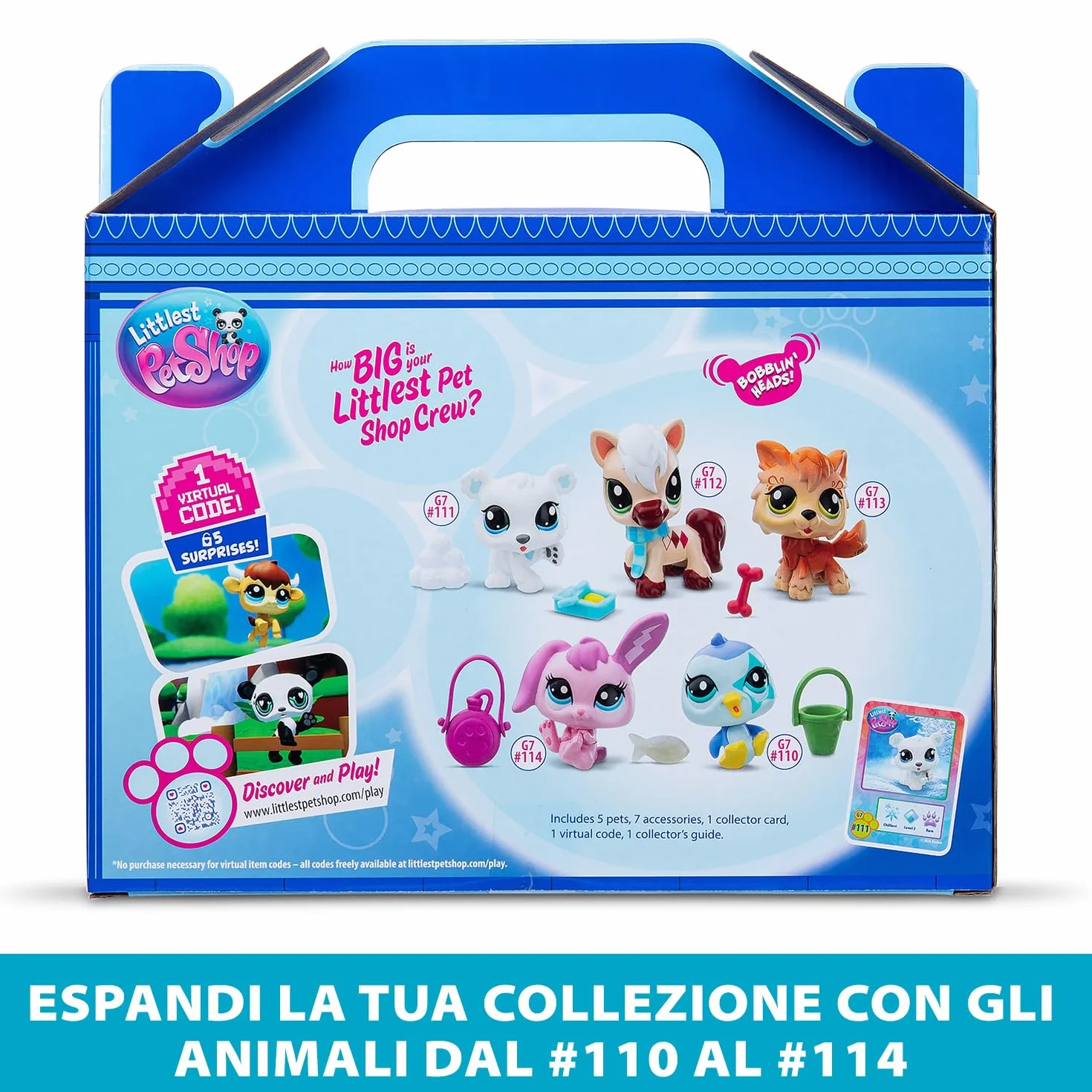 BANDAI Littlest Pet Shop Pack DE 5 Winter Besties BF00573 Incluye 5 Mascotas, 7 Accesorios adorables, 1 Tarjeta de coleccionista, 1 código Virtual, Cabezas Móviles, para Edades de 4 años+